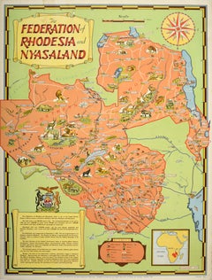 Original Vintage Map Poster The Federation of Rhodesia and Nyasaland Africa