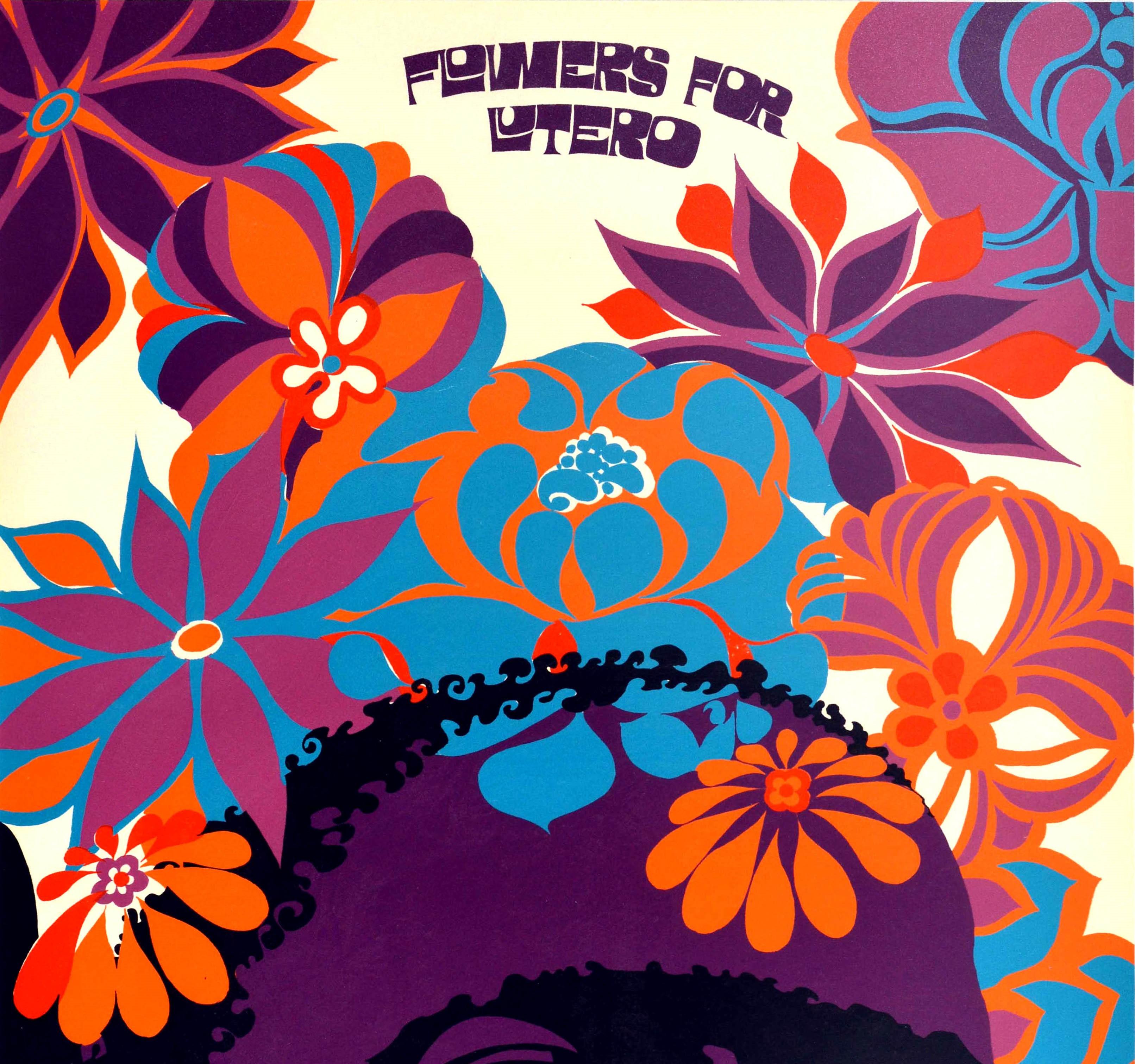 Original vintage memorial poster - Flowers For Lutero - featuring a colourful flower power pop art style image to commemorate the African American Baptist minister and civil rights activist Martin Luther King Jr. (1929-1968) depicting King