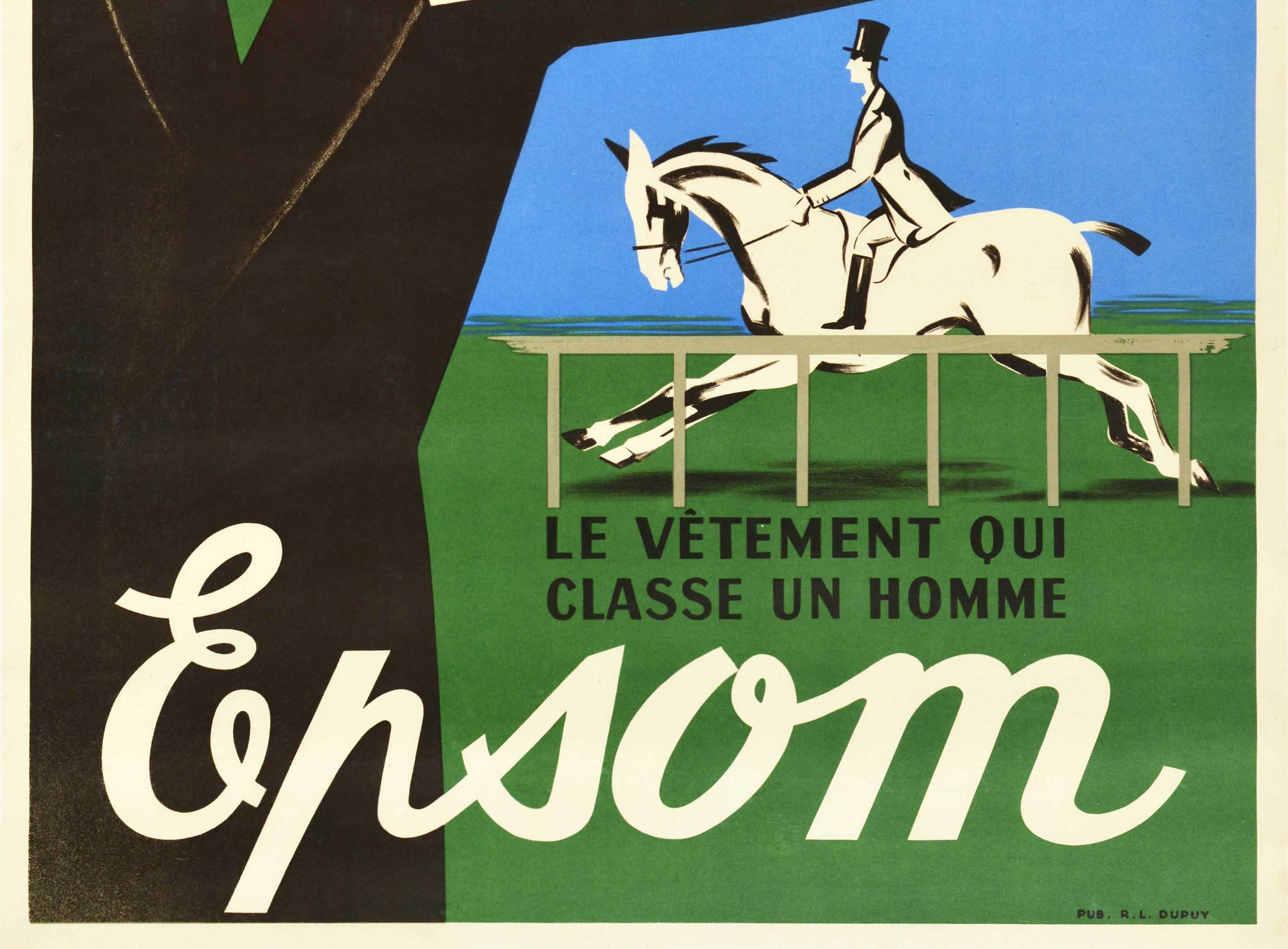 Original Vintage Herren Mode Poster Un Homme Epsom Man Style Pferderennen Design (Art déco) im Angebot