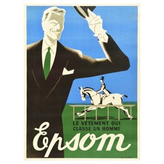 Original Vintage Herren Mode Poster Un Homme Epsom Man Style Pferderennen Design