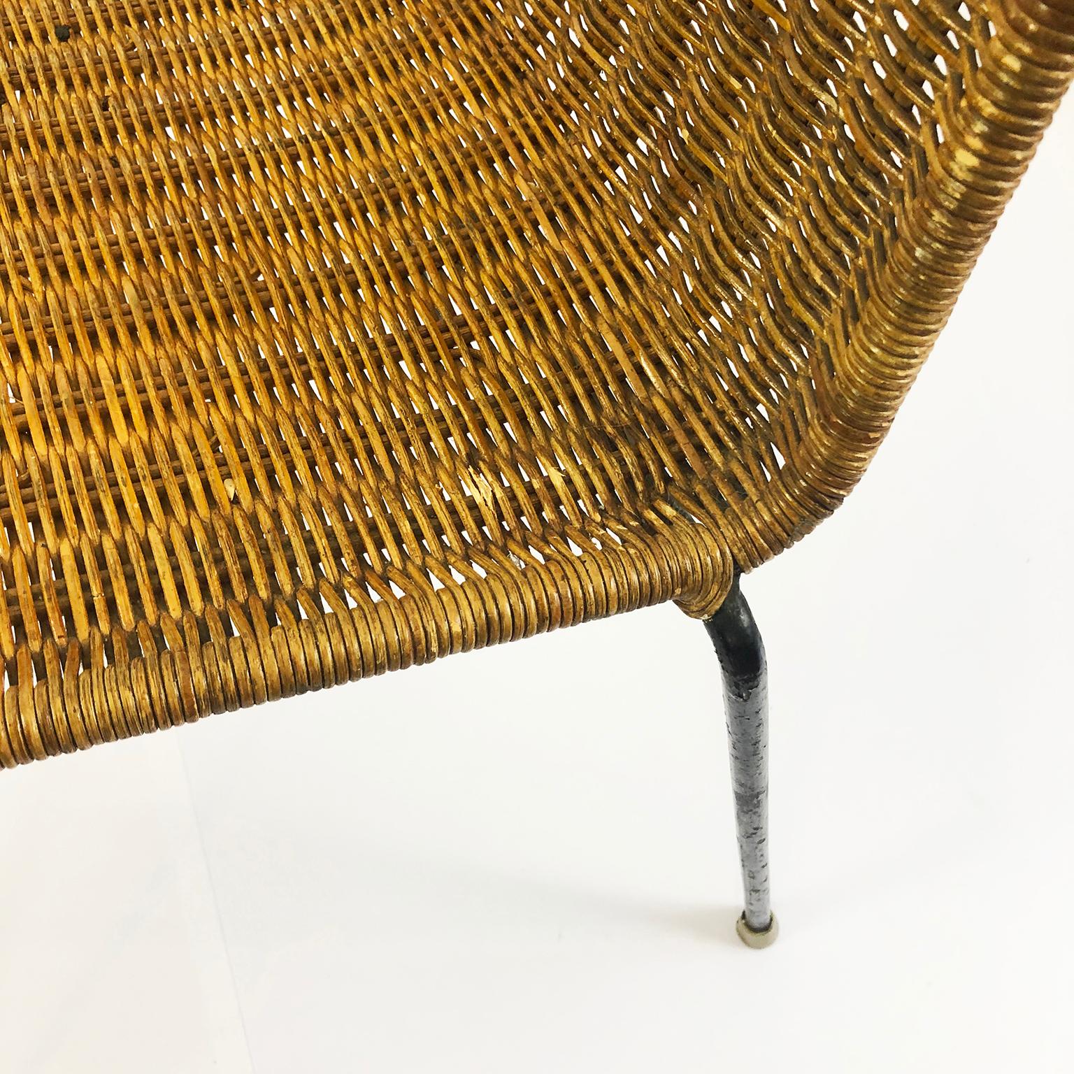 Mid-Century Modern Ensemble de salle à manger mexicain vintage d'origine en rotin et fer avec 4 chaises en vente