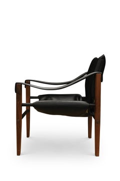 Original Vintage Mid-century Arkana Black and Teak Safari Chair by Maurice Burke
