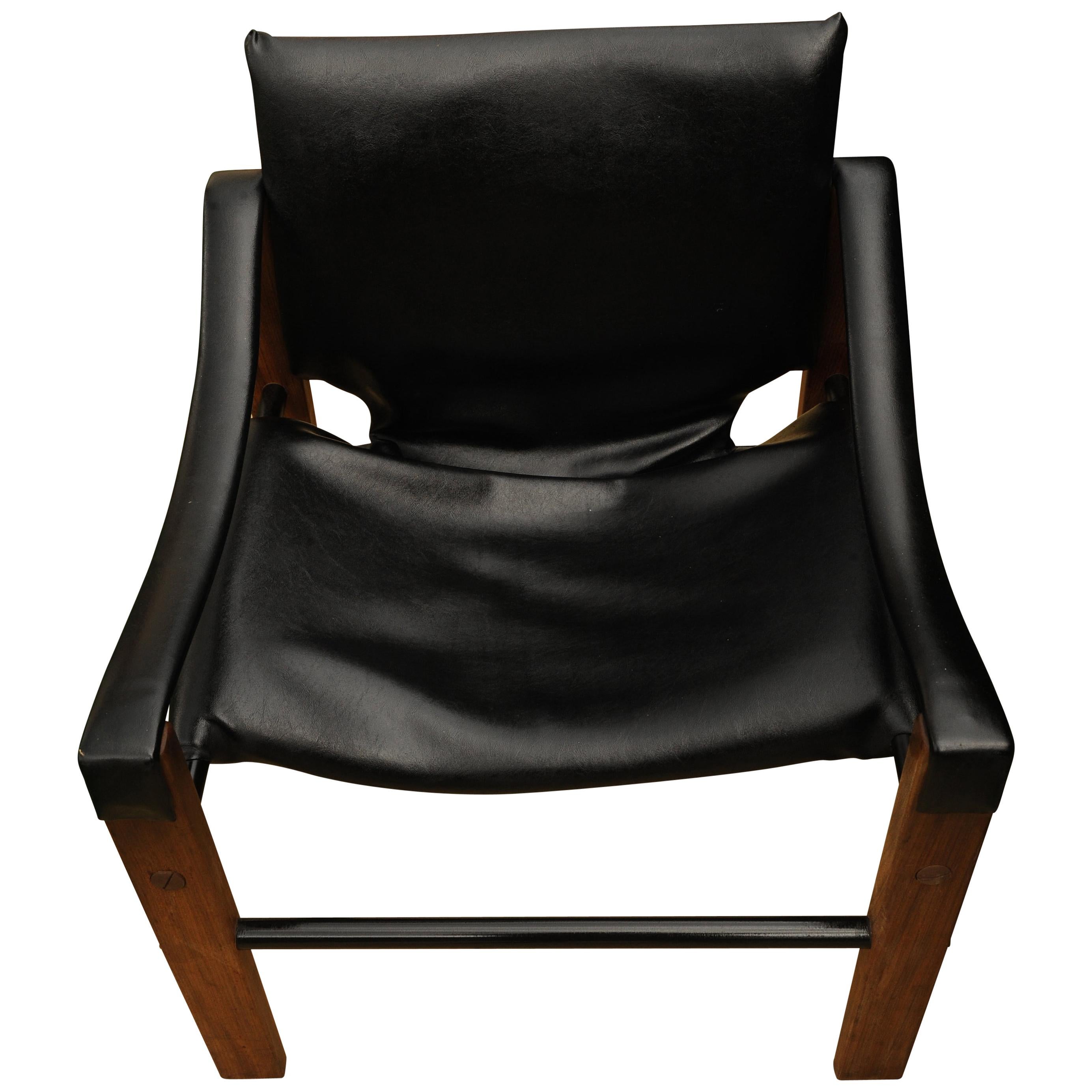 Original Vintage Mid-century Arkana Black and Teak Safari Chair by Maurice Burke For Sale