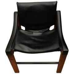Original Vintage Mid-century Arkana Black and Teak Safari Chair by Maurice Burke