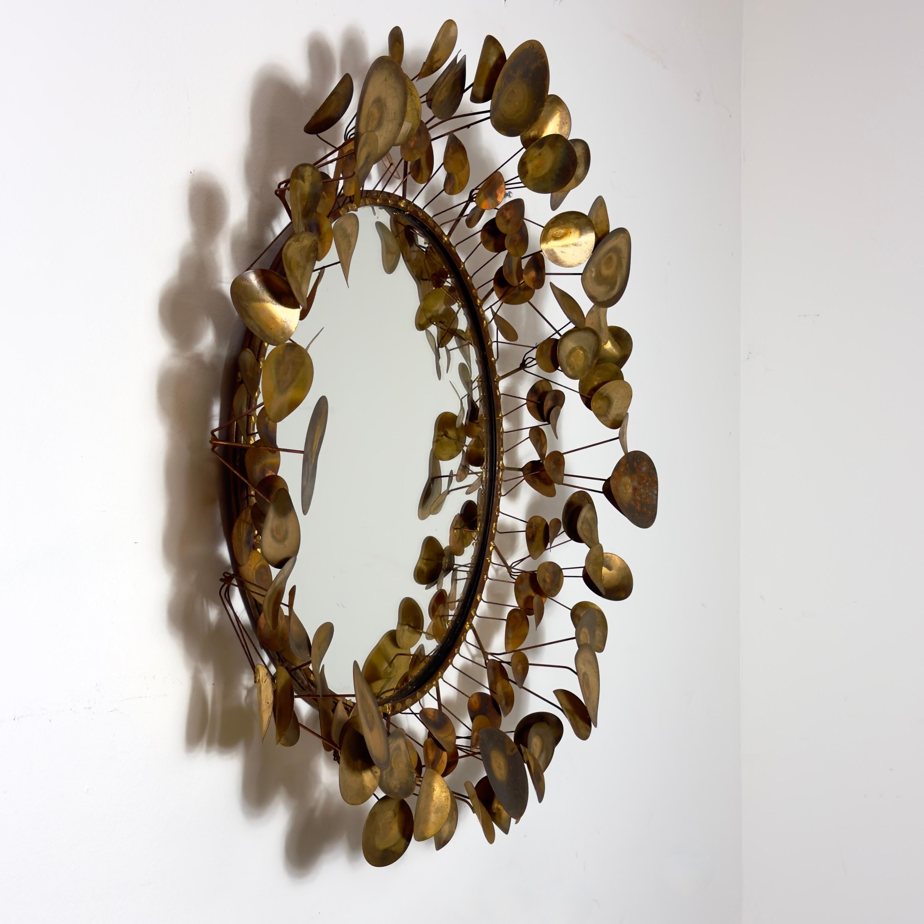 American Original Vintage Mid Century Curtis Jere Brass Raindrops Mirror Wall Sculpture For Sale