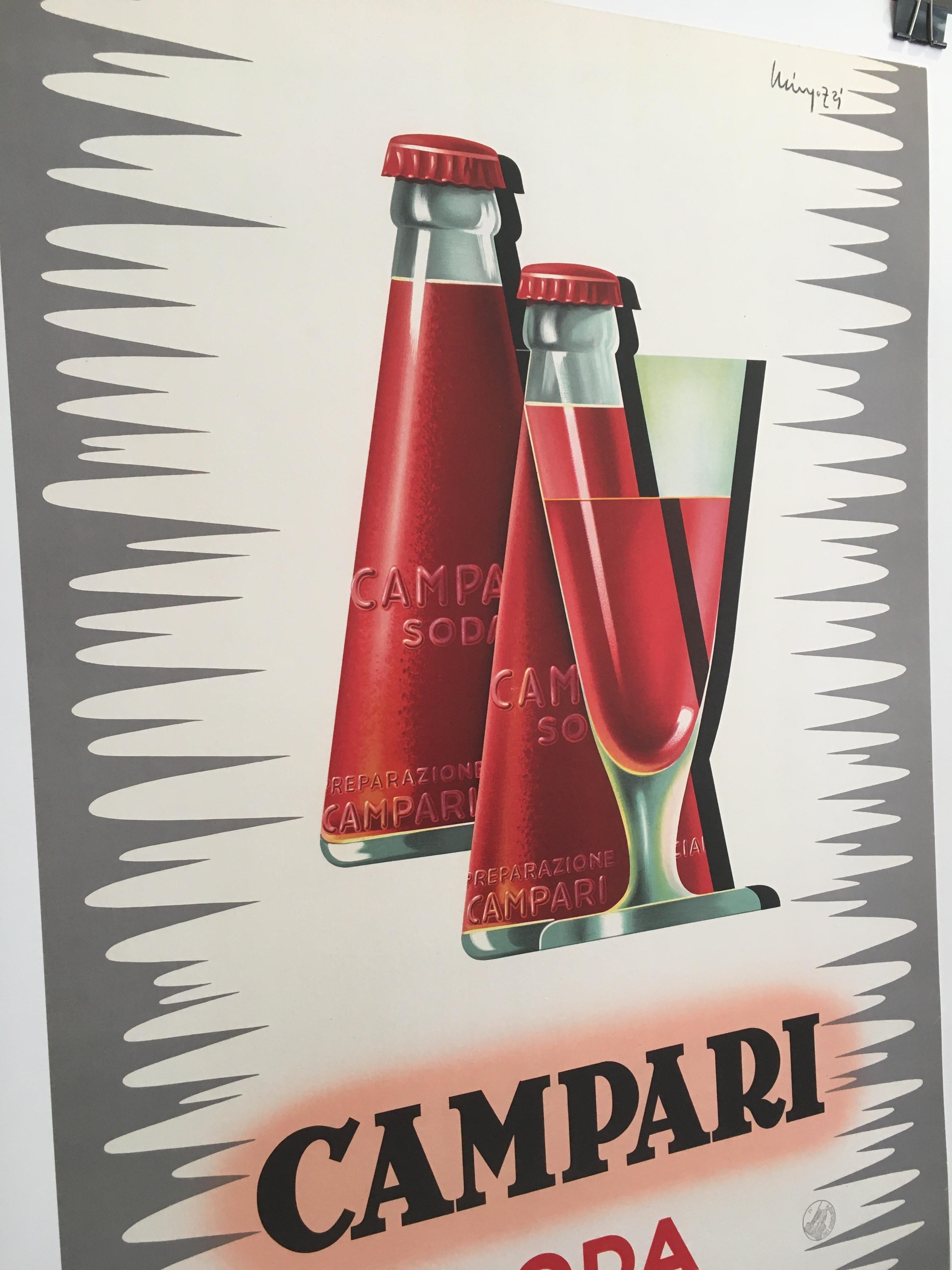Original vintage midcentury French 'Campari Soda' poster by Mingozzi, 1950

This original vintage lithograph poster epitomises the opulent 1950s era. This poster is in excellent condition and has been linen backed for preservation