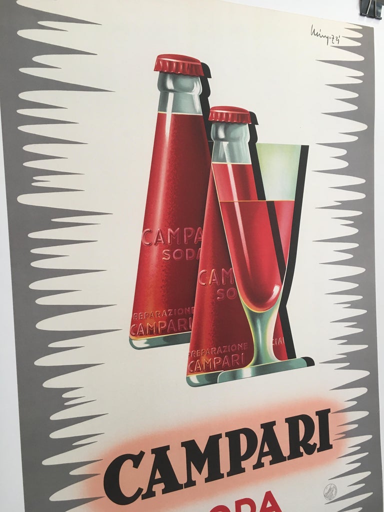 Original vintage midcentury French 'Campari Soda' poster by Mingozzi, 1950

This original vintage lithograph poster epitomizes the opulent 1950s era. This poster is in excellent condition and has been linen backed for