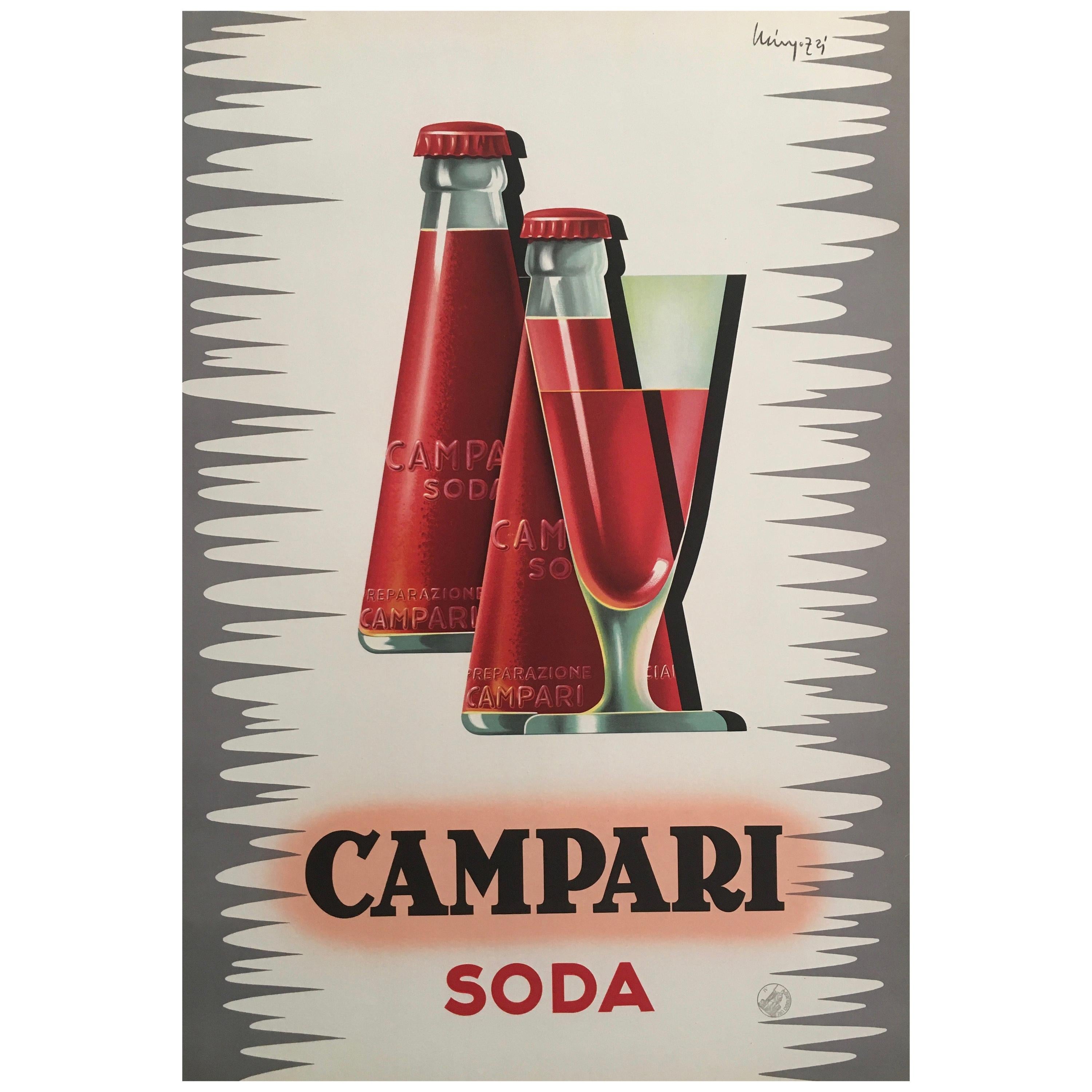 Original Vintage Mid-Century French 'Campari Soda' Poster by Mingozzi, 1950