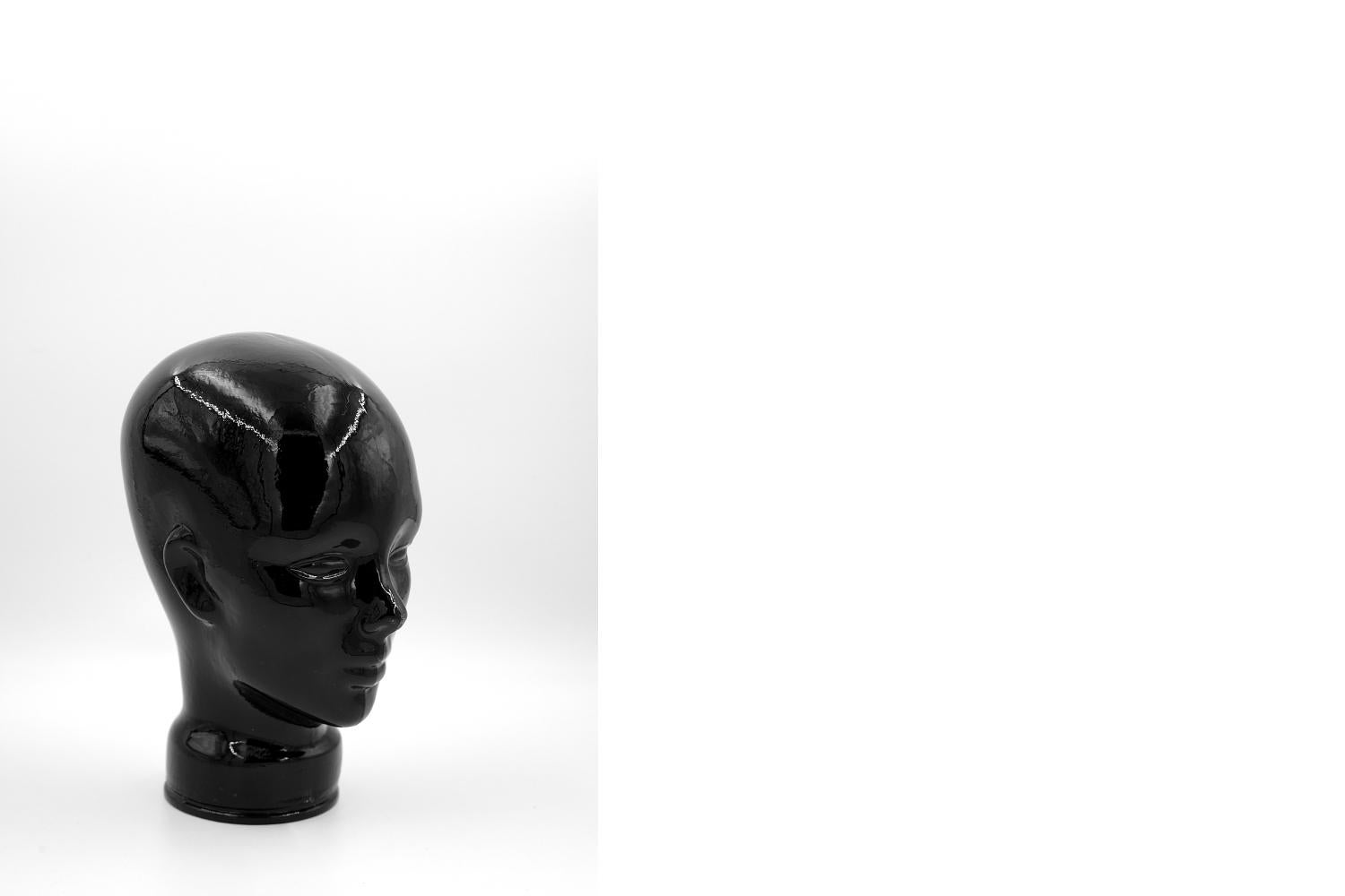 Late 20th Century Original Vintage Mid-Century German Modern Black Glass Head, 1970s For Sale