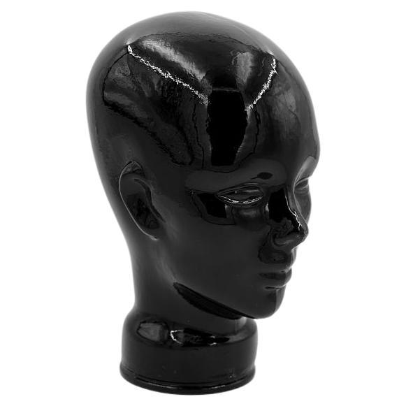 Original Vintage Mid-Century German Modern Black Glass Head, 1970