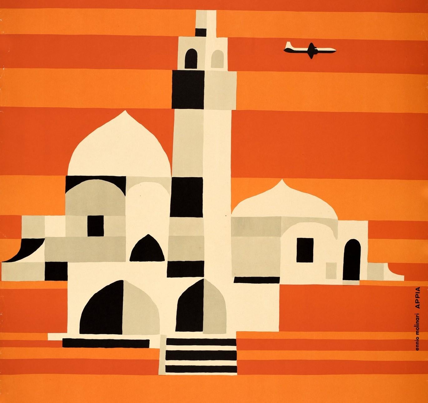 Mid-Century Modern Original Vintage Midcentury Travel Poster for Iran by Alitalia Graphic Design