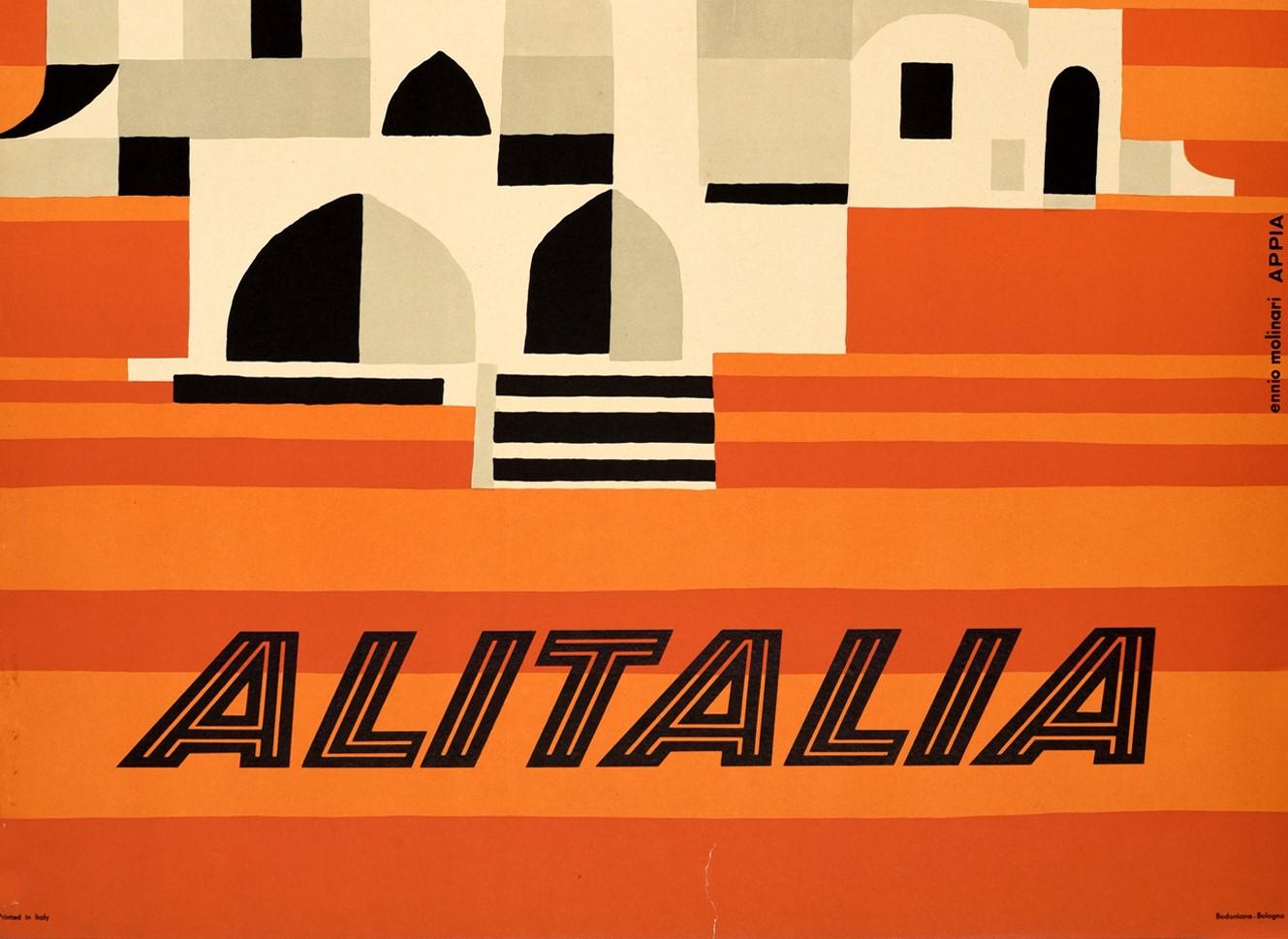 Italian Original Vintage Midcentury Travel Poster for Iran by Alitalia Graphic Design