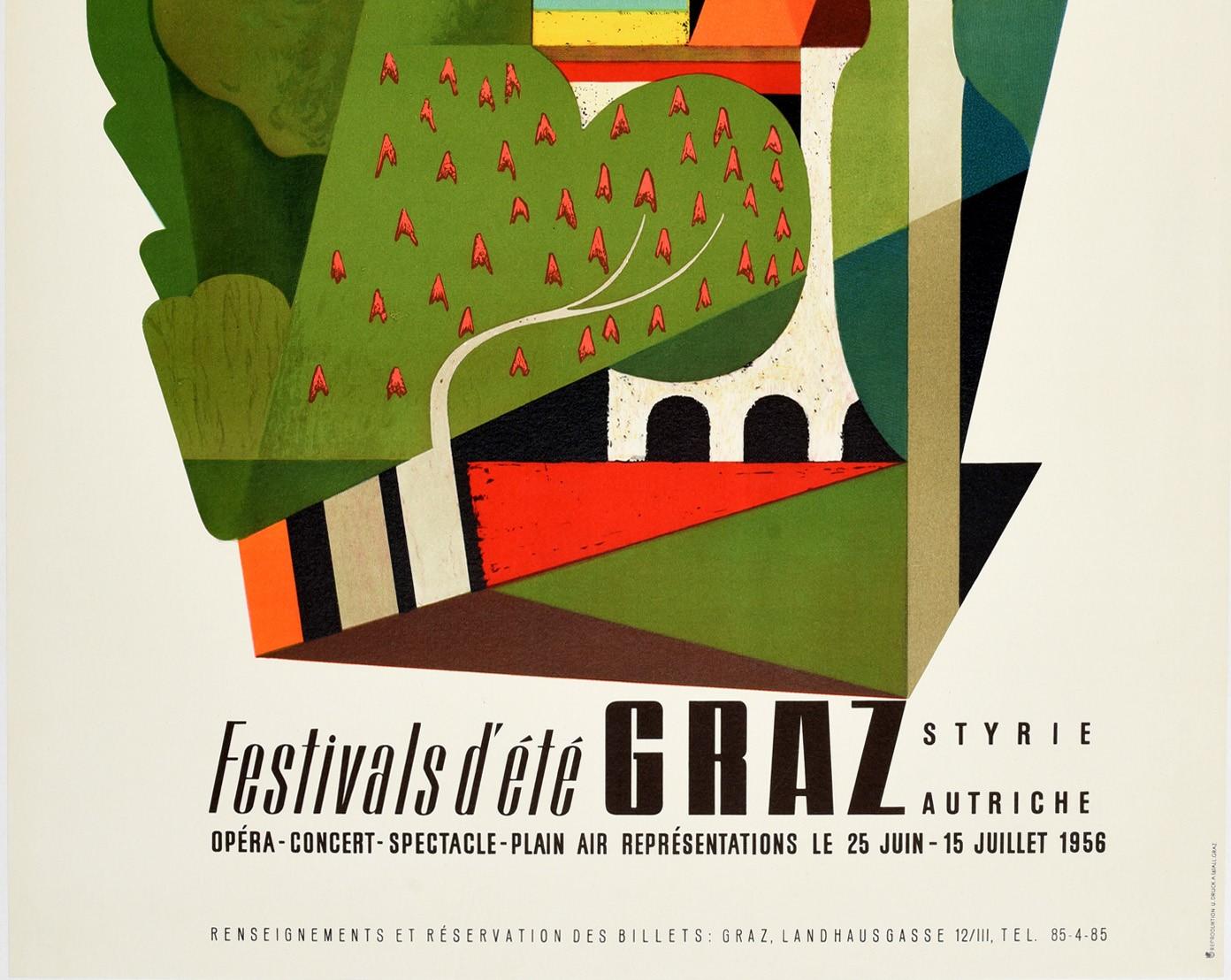 Original Vintage-Reiseplakat Graz, Österreich, Sommerfestivals d'Ete, Mid-Century, Vintage (Moderne der Mitte des Jahrhunderts) im Angebot
