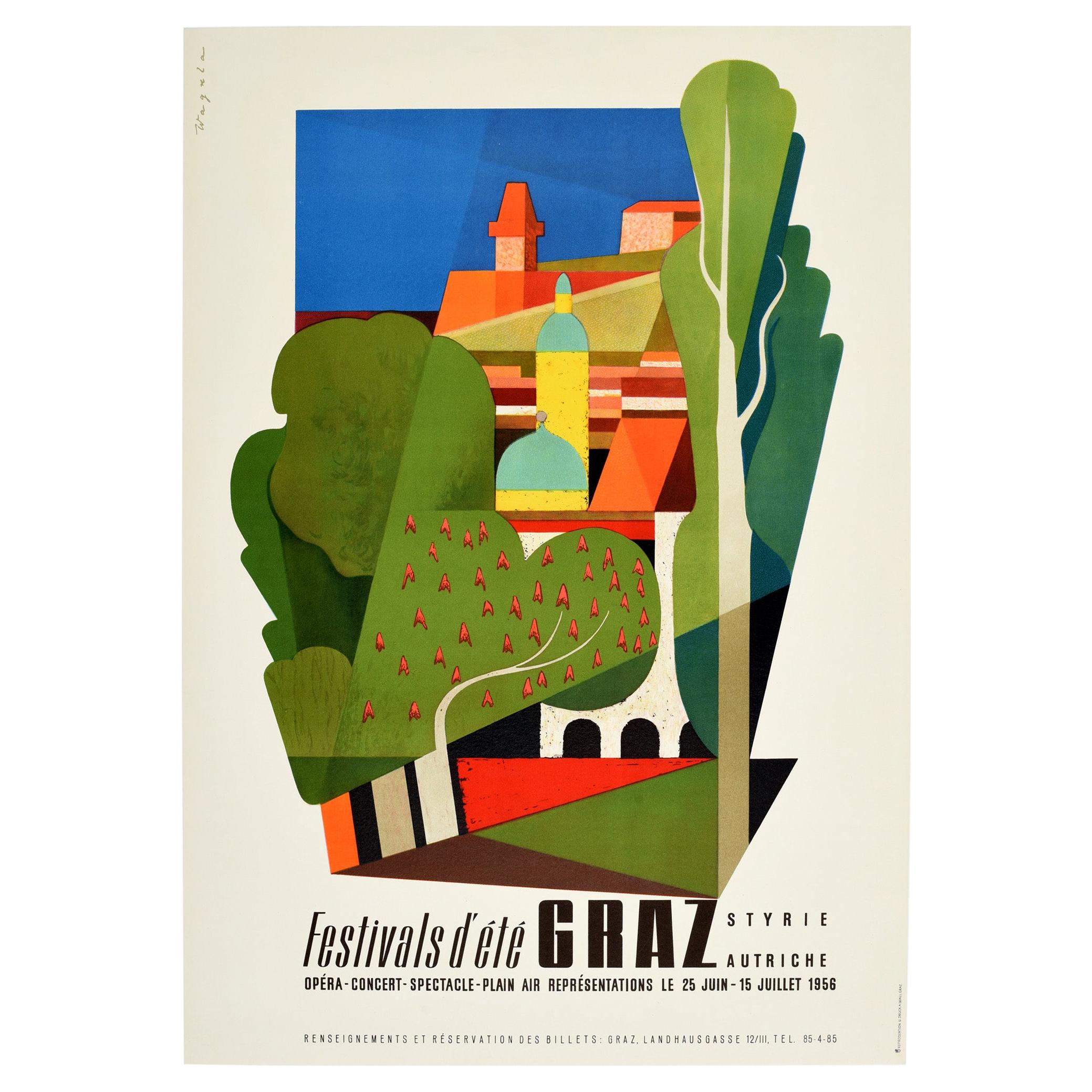 Original Vintage Mid Century Travel Poster Graz Austria Summer Festivals d'Ete