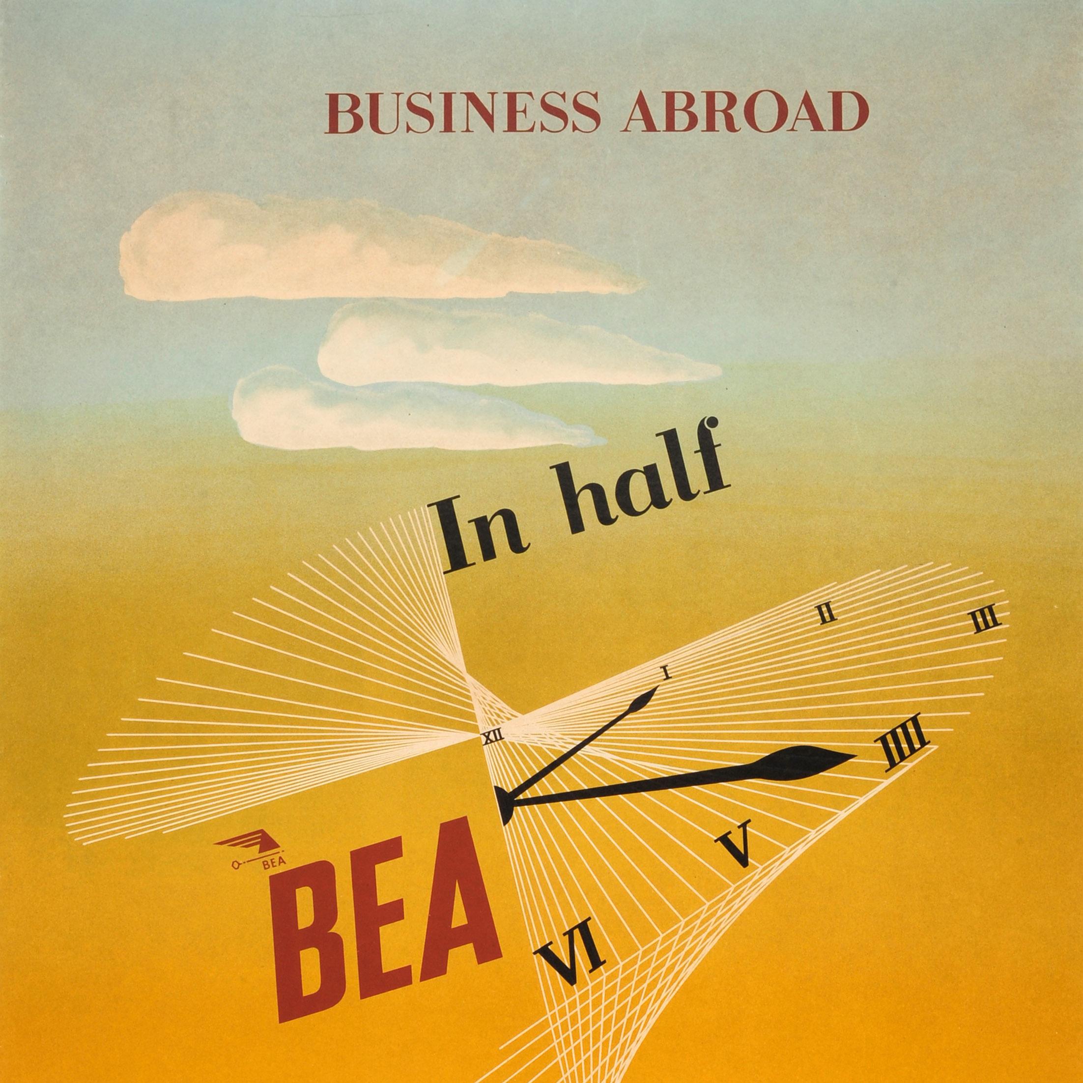 Britannique Affiche d'origine vintage British European Airways du milieu du siècle dernier pour les affaires à l'étranger en vente