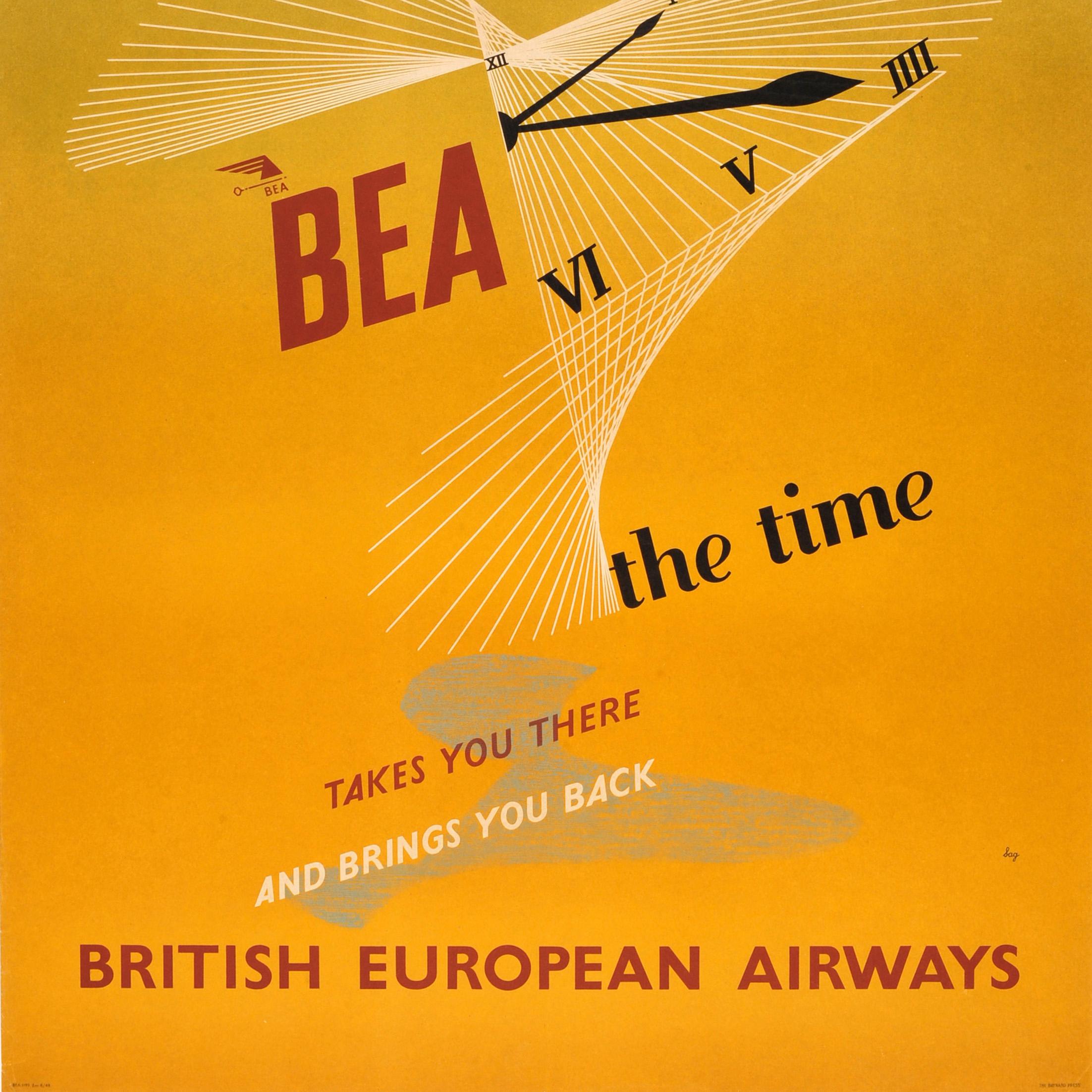 Original Vintage Midcentury British European Airways Poster for Business Abroad In Good Condition For Sale In London, GB