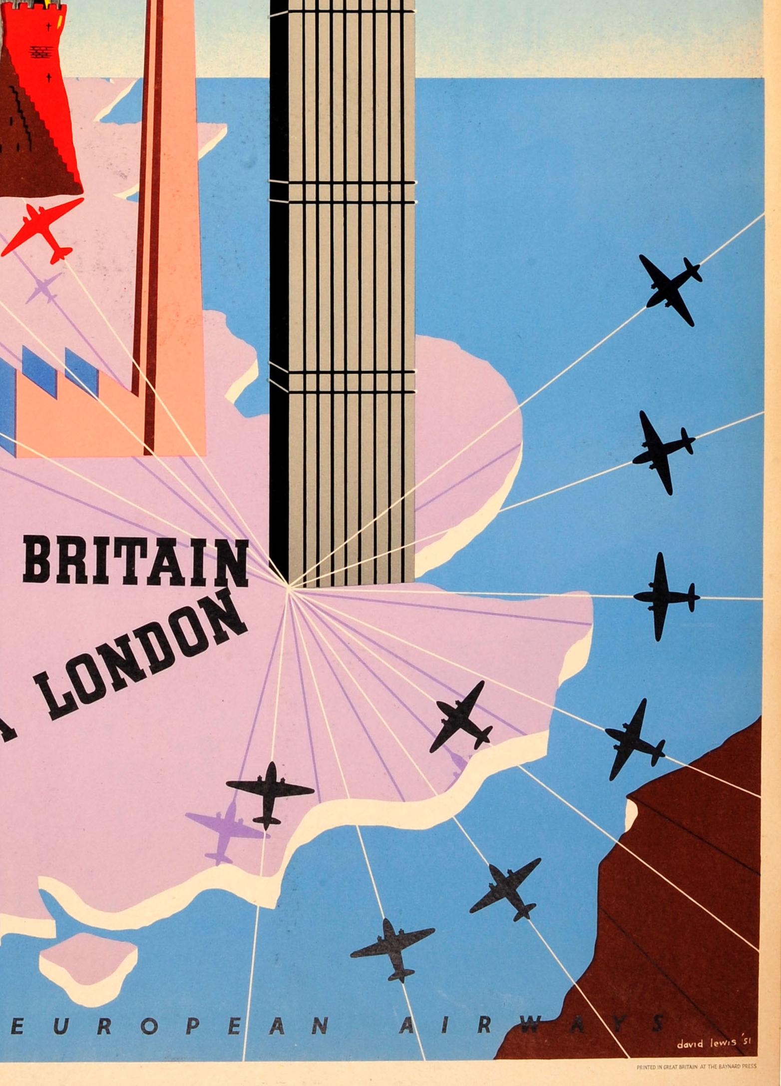 Paper Original Vintage Midcentury Design Travel Poster - BEA Great Britain Via London