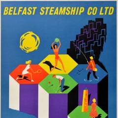 Original Vintage Midcentury Travel Poster Liverpool Belfast Steamship Co Ferry