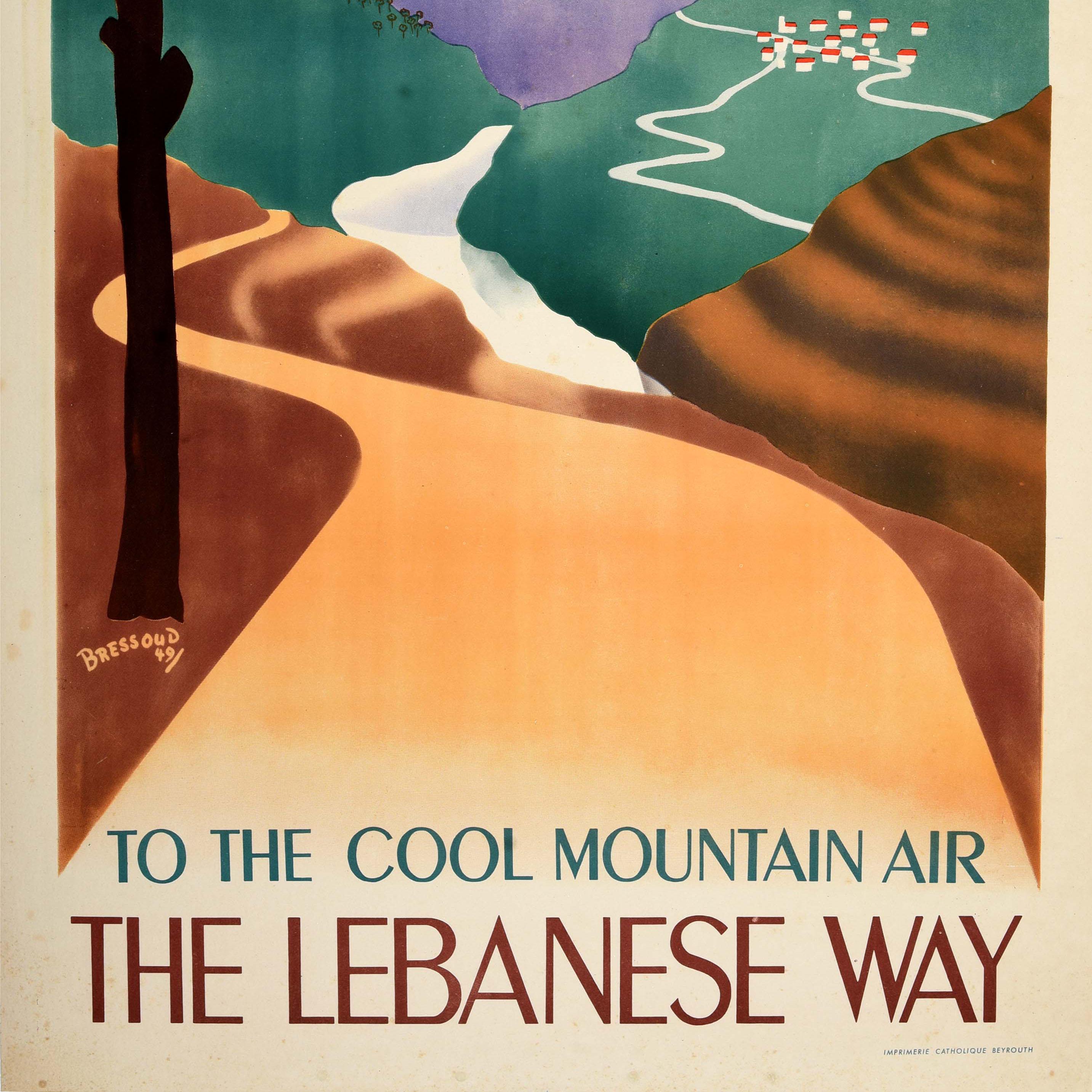 Mid-20th Century Original Vintage Middle East Travel Poster Lebanese Way Lebanon Mountain Air For Sale