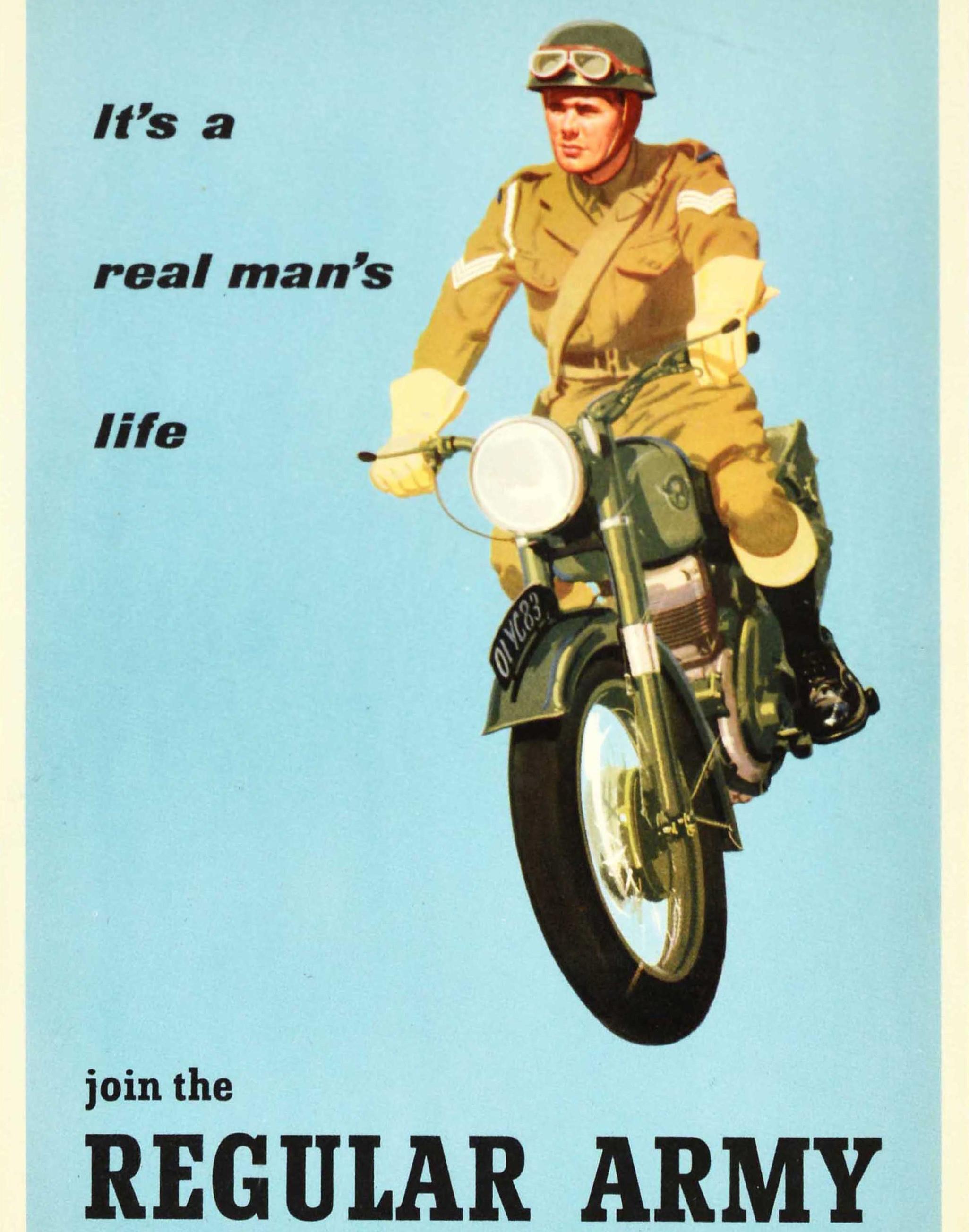 Original Vintage Military Poster Join The Regular Army Real Man's Life Motorbike In Excellent Condition In London, GB