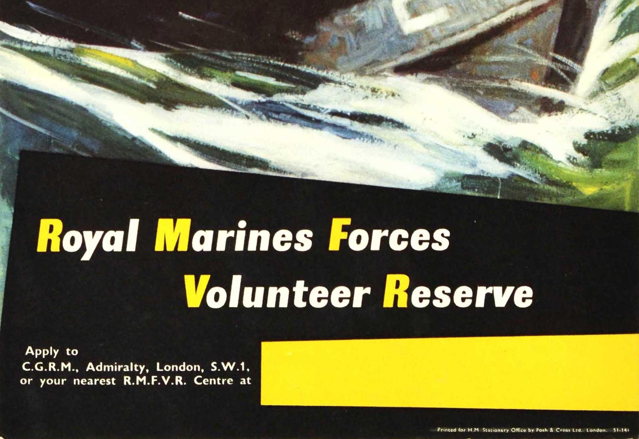 Britannique Affiche militaire d'origine vintage originale, Royal Marines Force, Volunteer Reserve Adventure en vente