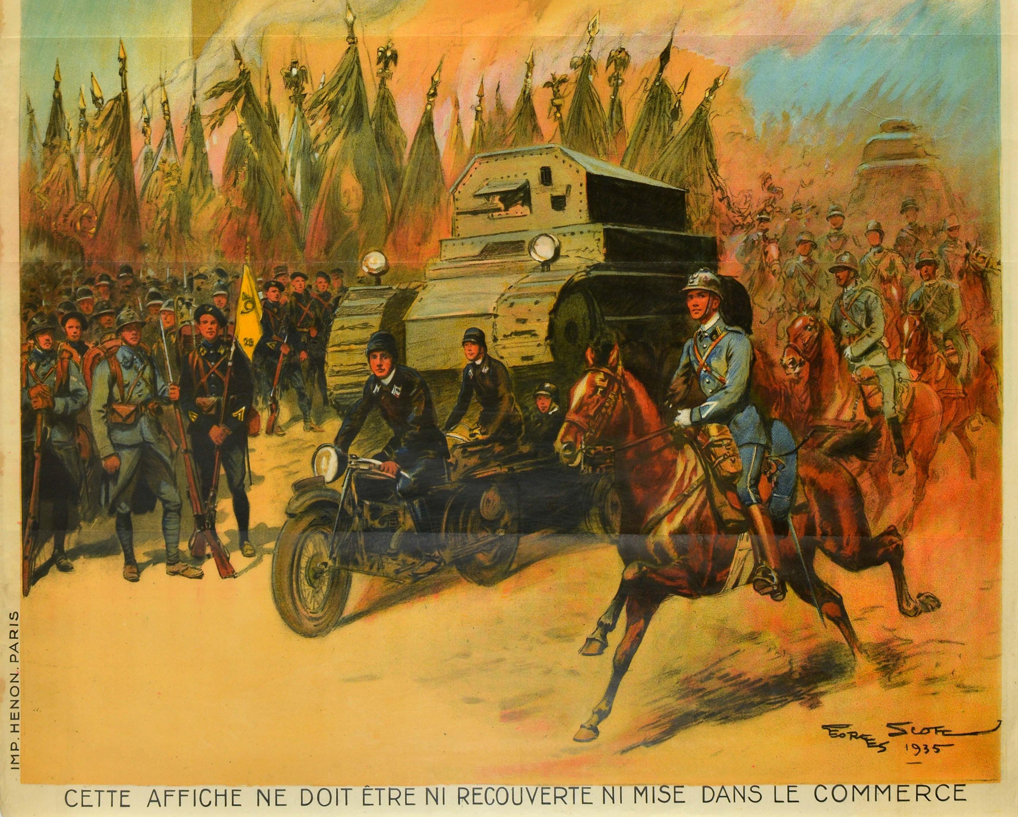 Français Affiche militaire d'origine vintage originale Troupes Metropolitaines Cavalerie Arc De Triomphe en vente