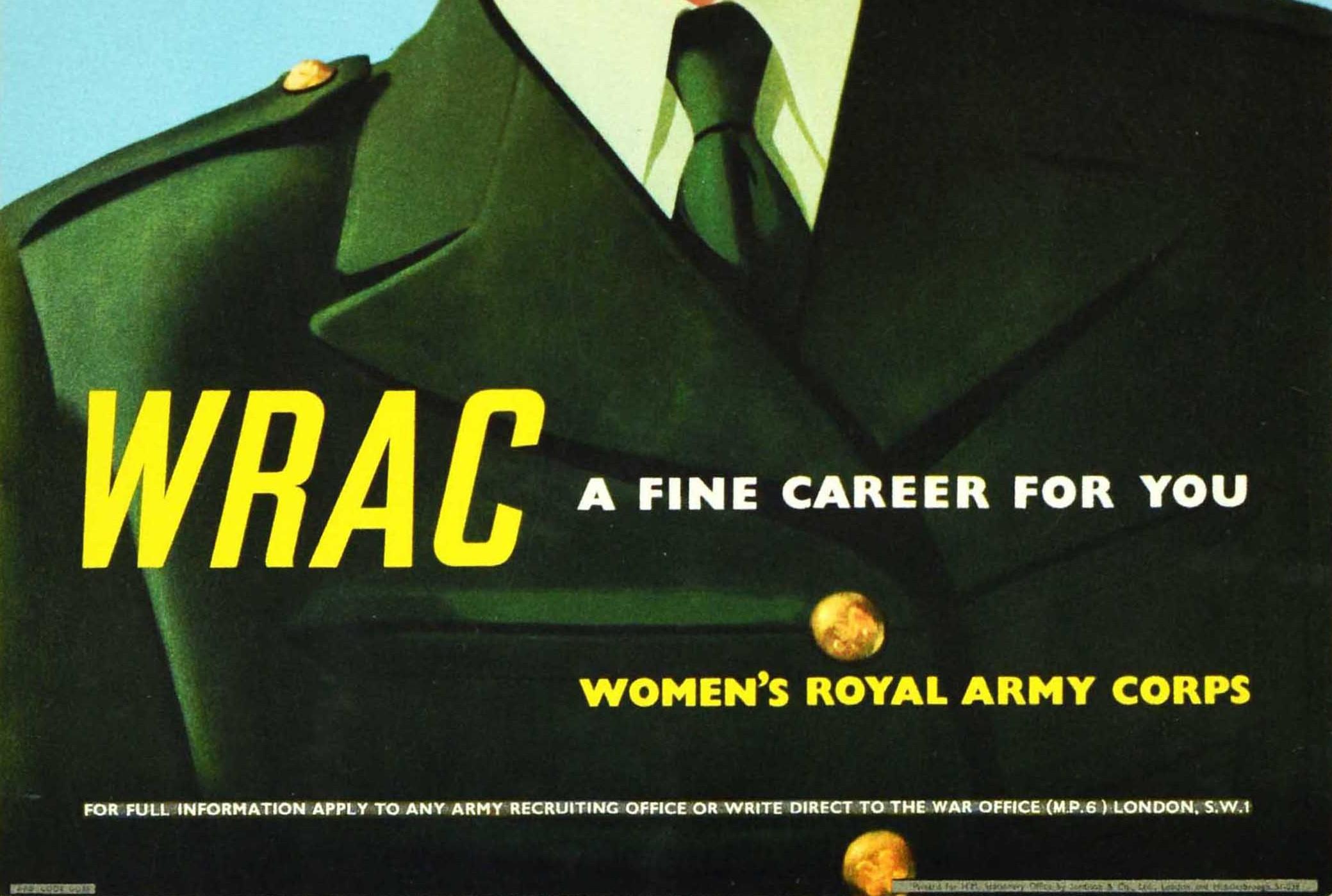 British Original Vintage Military Poster WRAC A Fine Career Women's Royal Army Corp UK For Sale