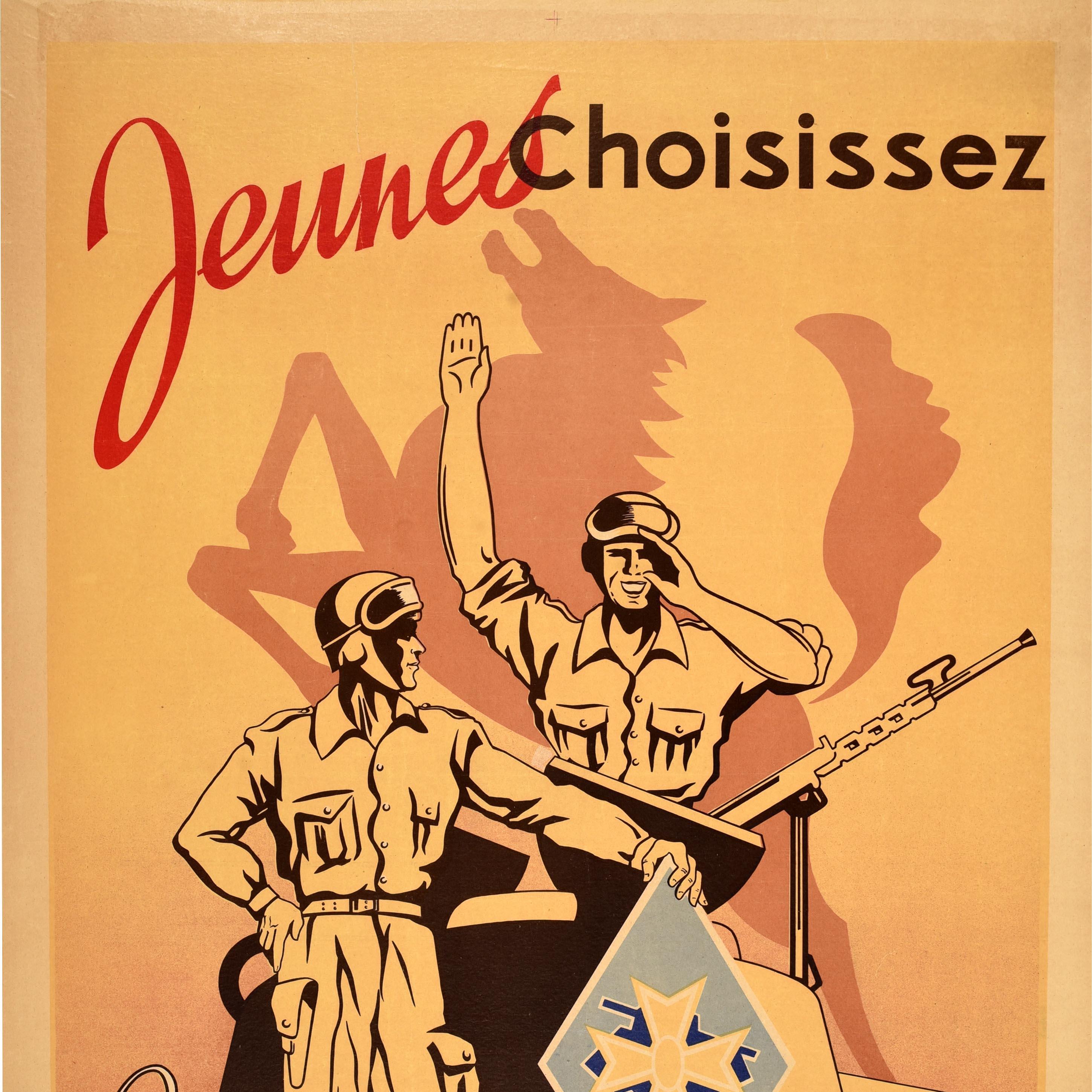 Poster di propaganda militare originale d'epoca Giovani Divisione dell'Esercito Francese In condizioni buone in vendita a London, GB