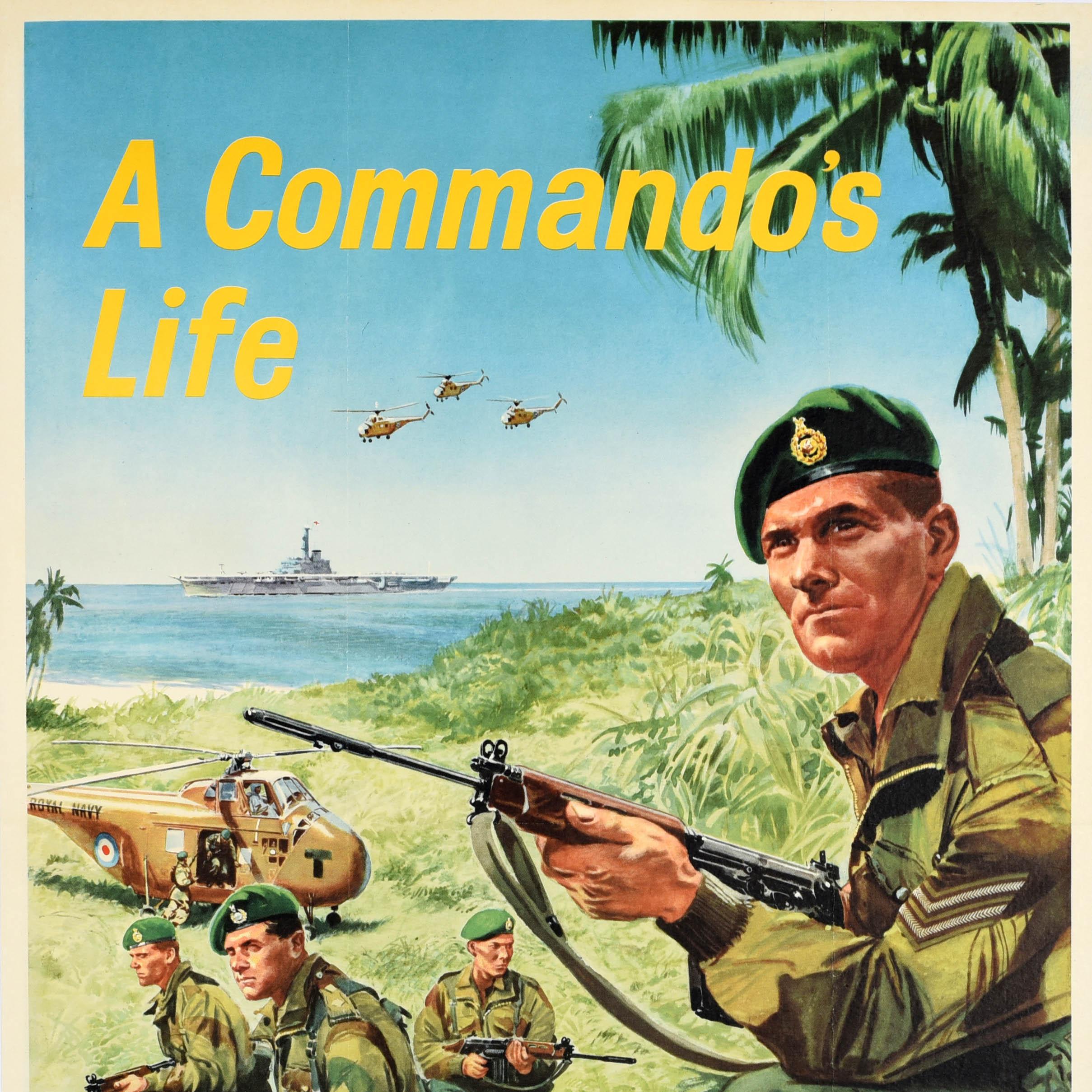 British Original Vintage Military Recruitment Poster Commando Life Join Royal Marines  For Sale