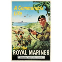 Original Vintage Military Recruitment Poster Commando Life Join Royal Marines