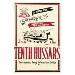 Original Vintage Military Recruitment Poster Join The Tenth Hussars British Army