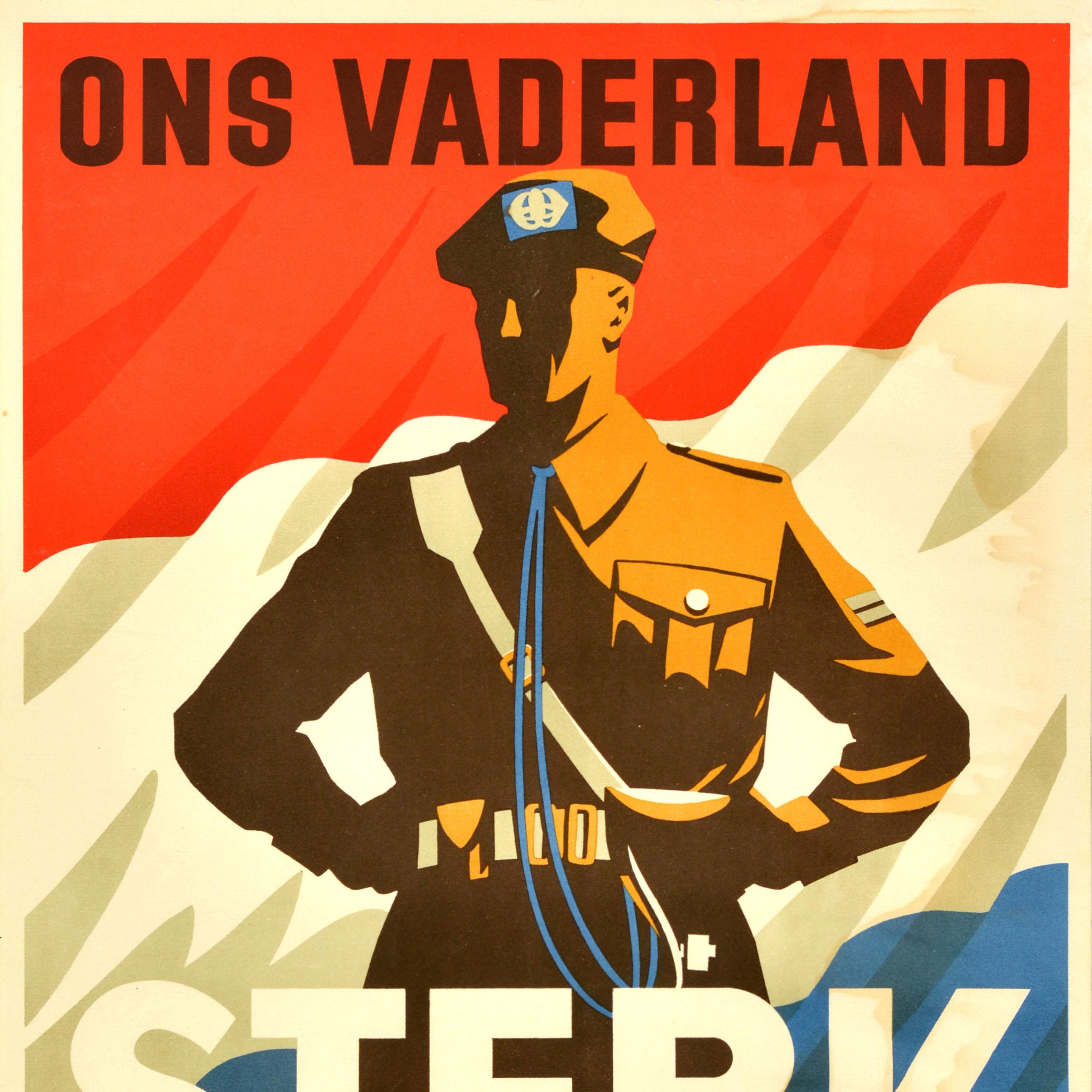Olandese Poster originale d'epoca per il reclutamento militare La nostra patria è forte, Paesi Bassi in vendita