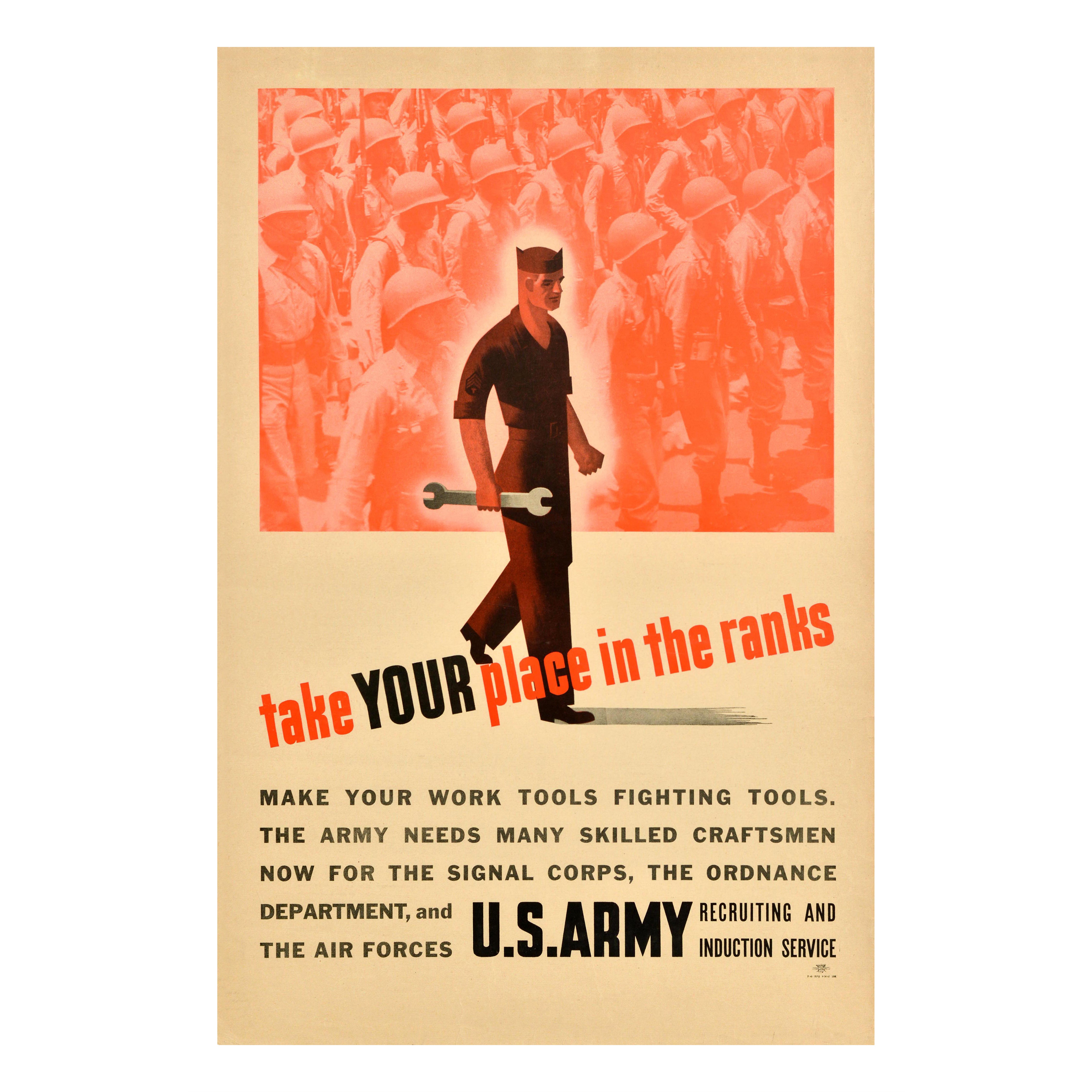 Original Vintage Military Recruitment Poster Take Your Place In US Army WWII