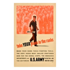 Original Vintage Military Recruitment Poster Take Your Place In US Army WWII