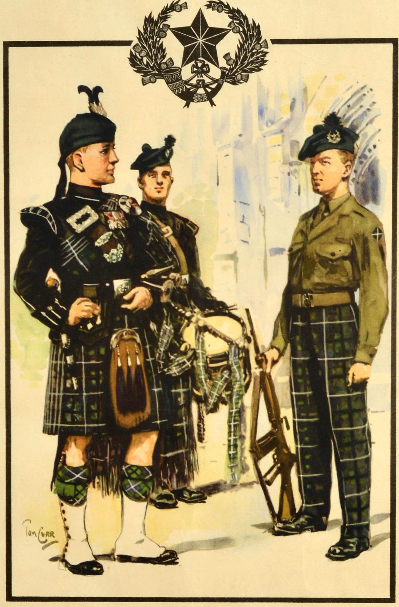 Metà XX secolo Poster originale d'epoca per il reclutamento militare dei Cameronians Scottish Rifles in vendita