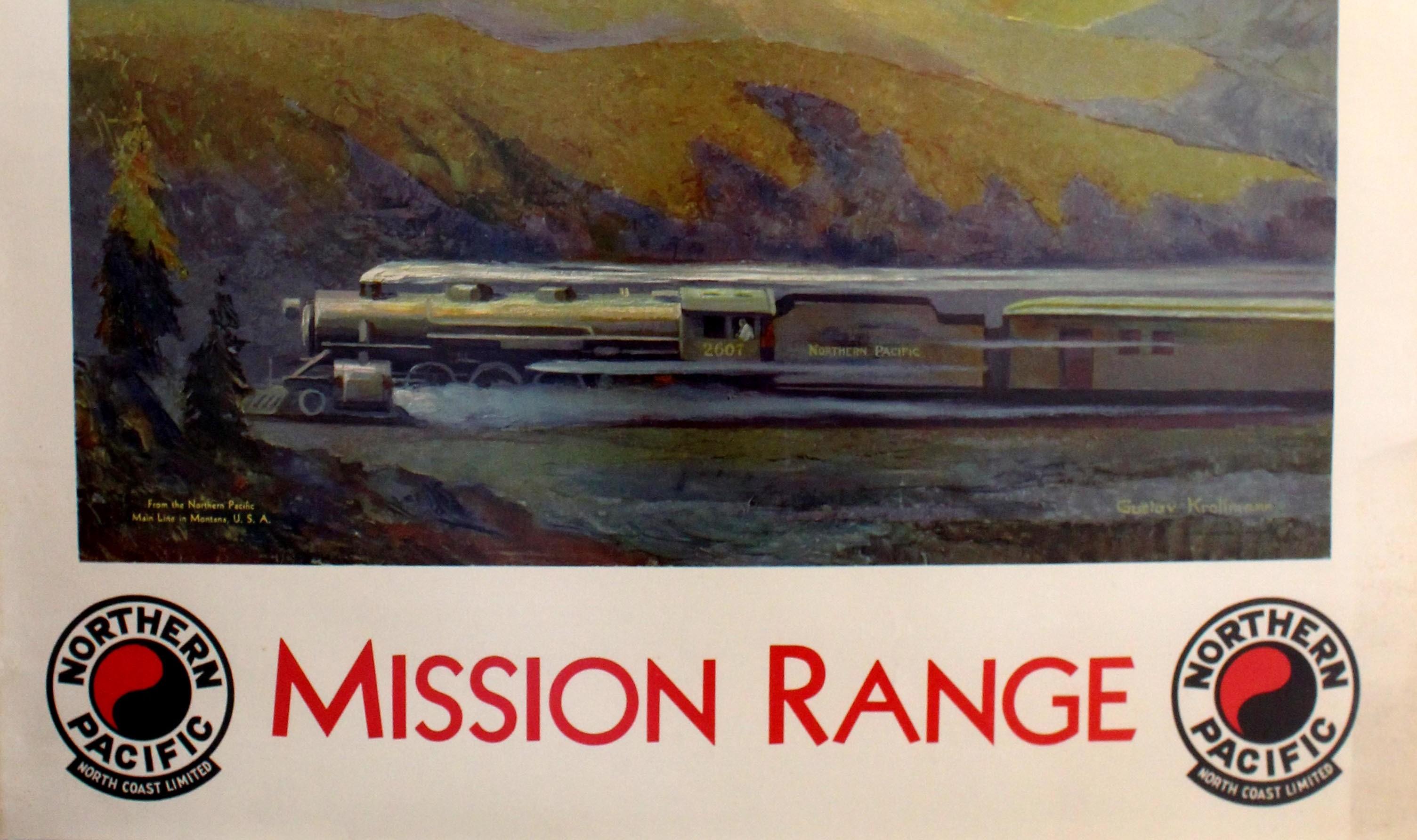 Original Vintage Mission Range Northern Pacific Railway Train Poster Montana USA In Good Condition In London, GB