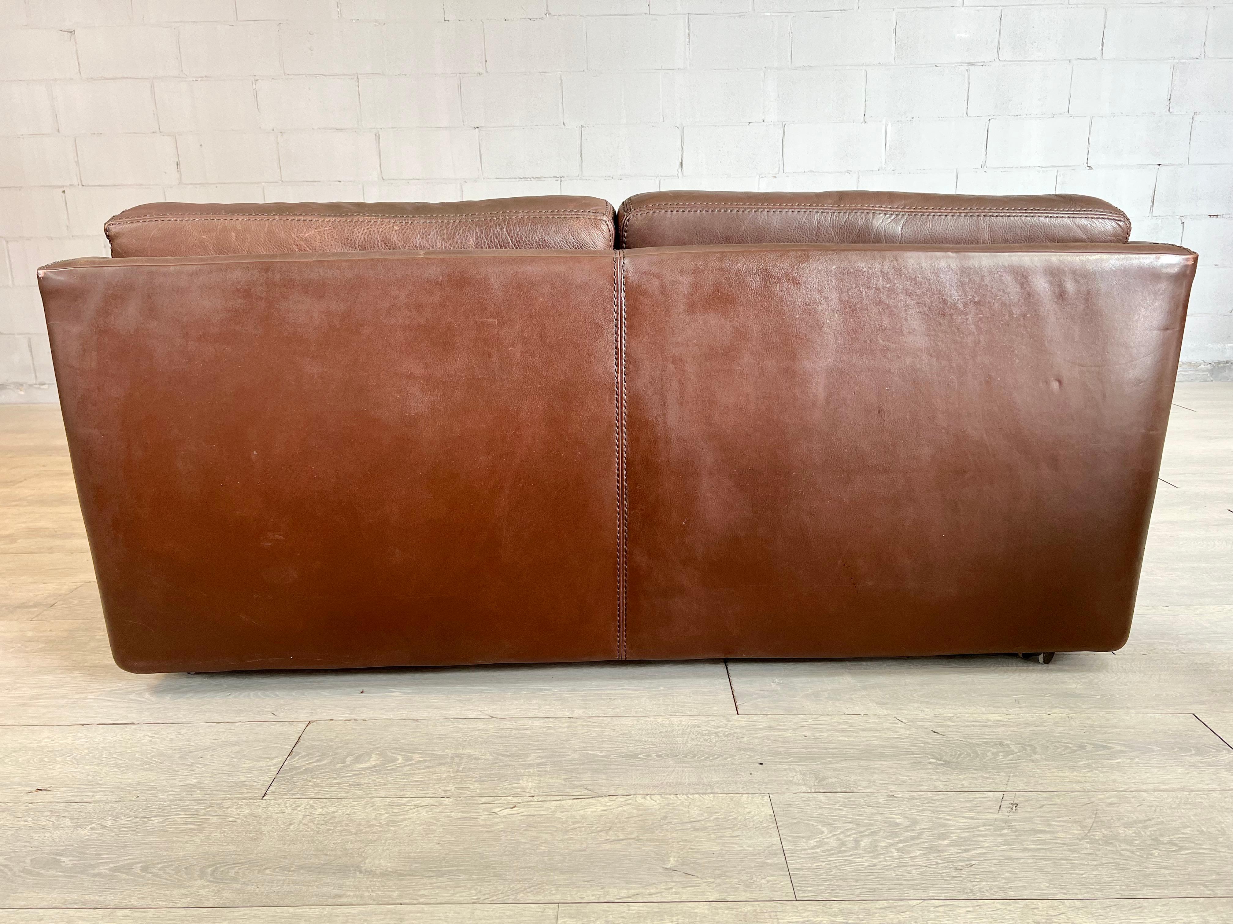 Original Vintage Modern Cognac Leather Sofa by Durlet, Belgium, 1970s For Sale 6