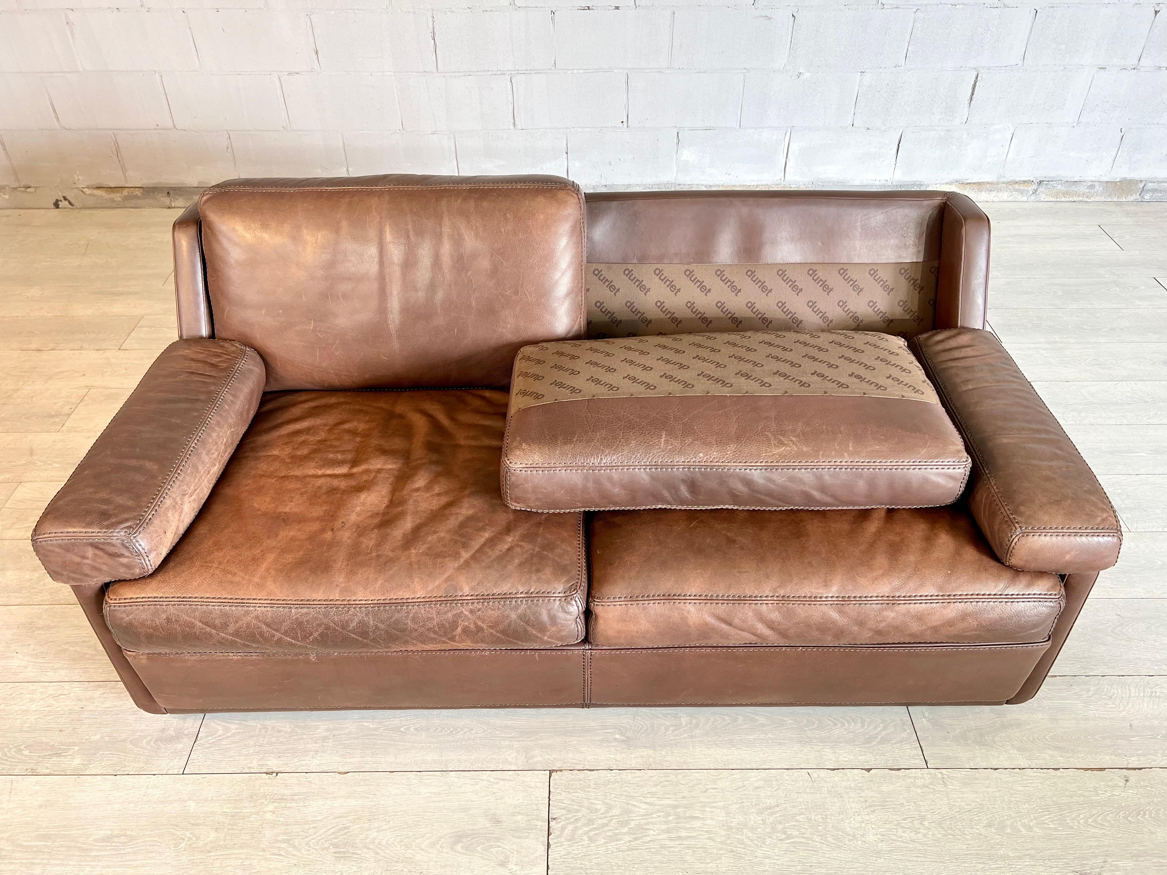 Mid-Century Modern Sofa d'origine en cuir cognac par Durlet, Belgique, 1970 en vente