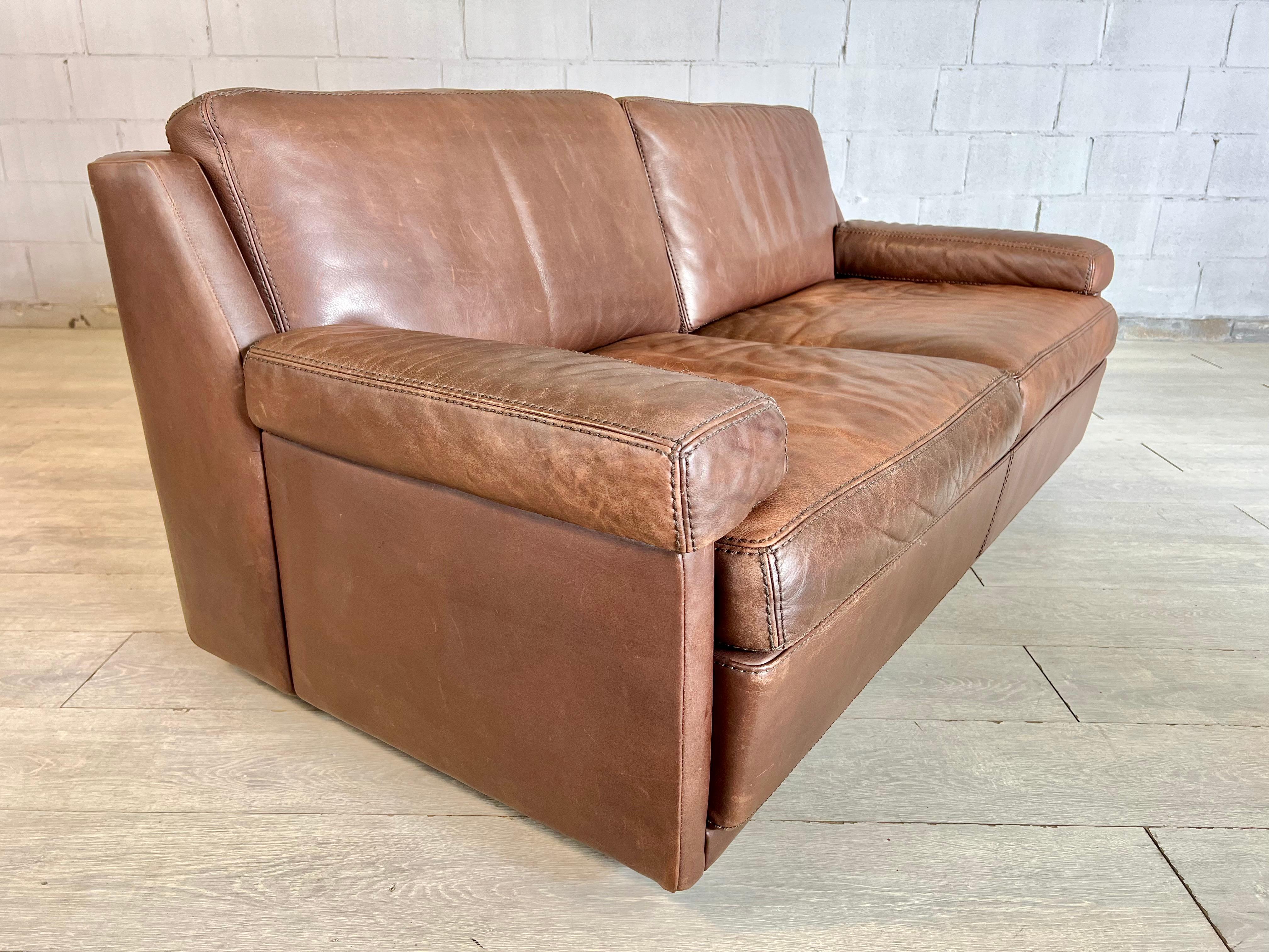 Original Vintage Modern Cognac Leather Sofa by Durlet, Belgium, 1970s For Sale 3