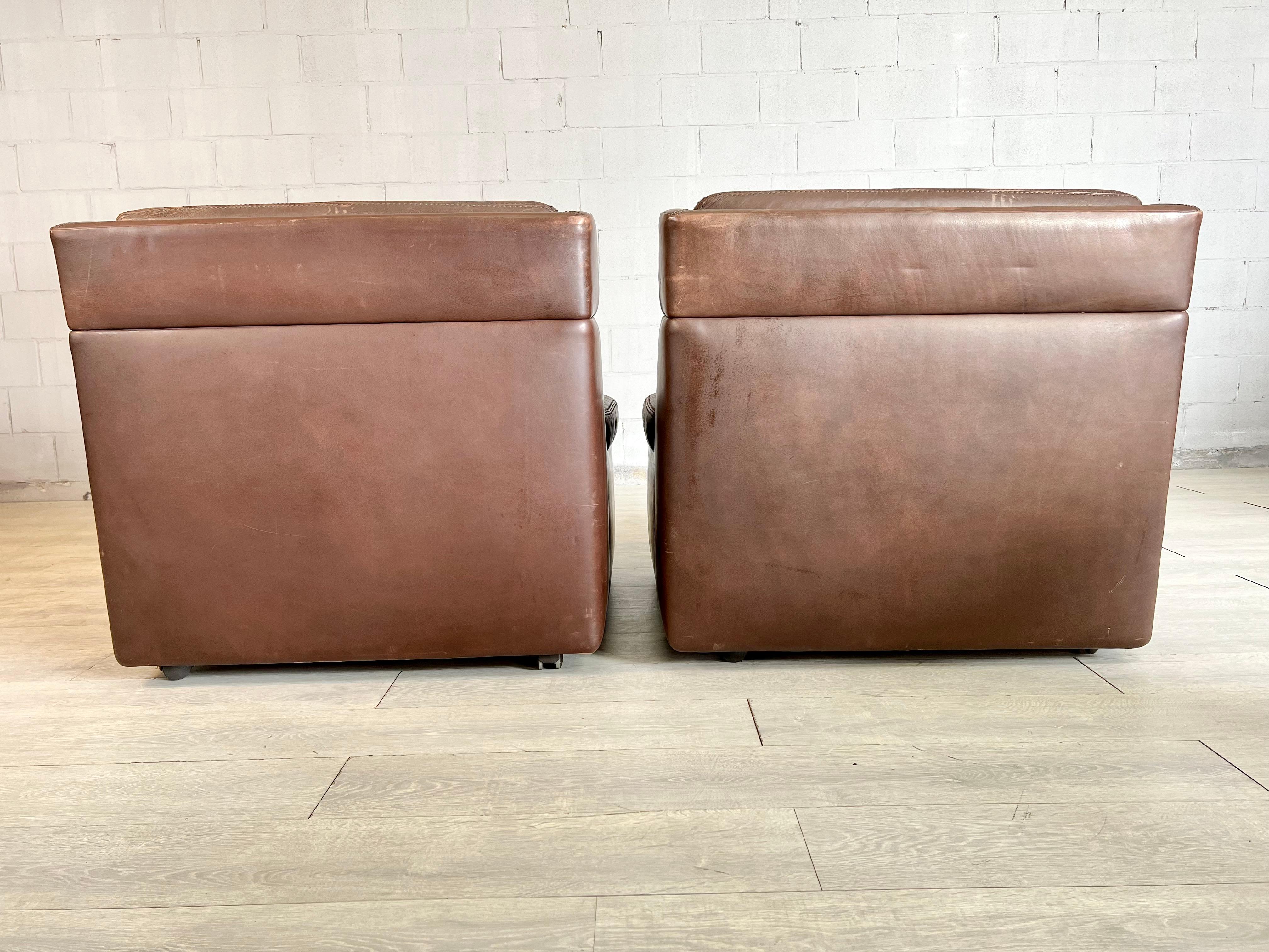 Original Vintage Modern Leather Armchairs by Durlet, Belgium, 1970s - a Pair For Sale 5