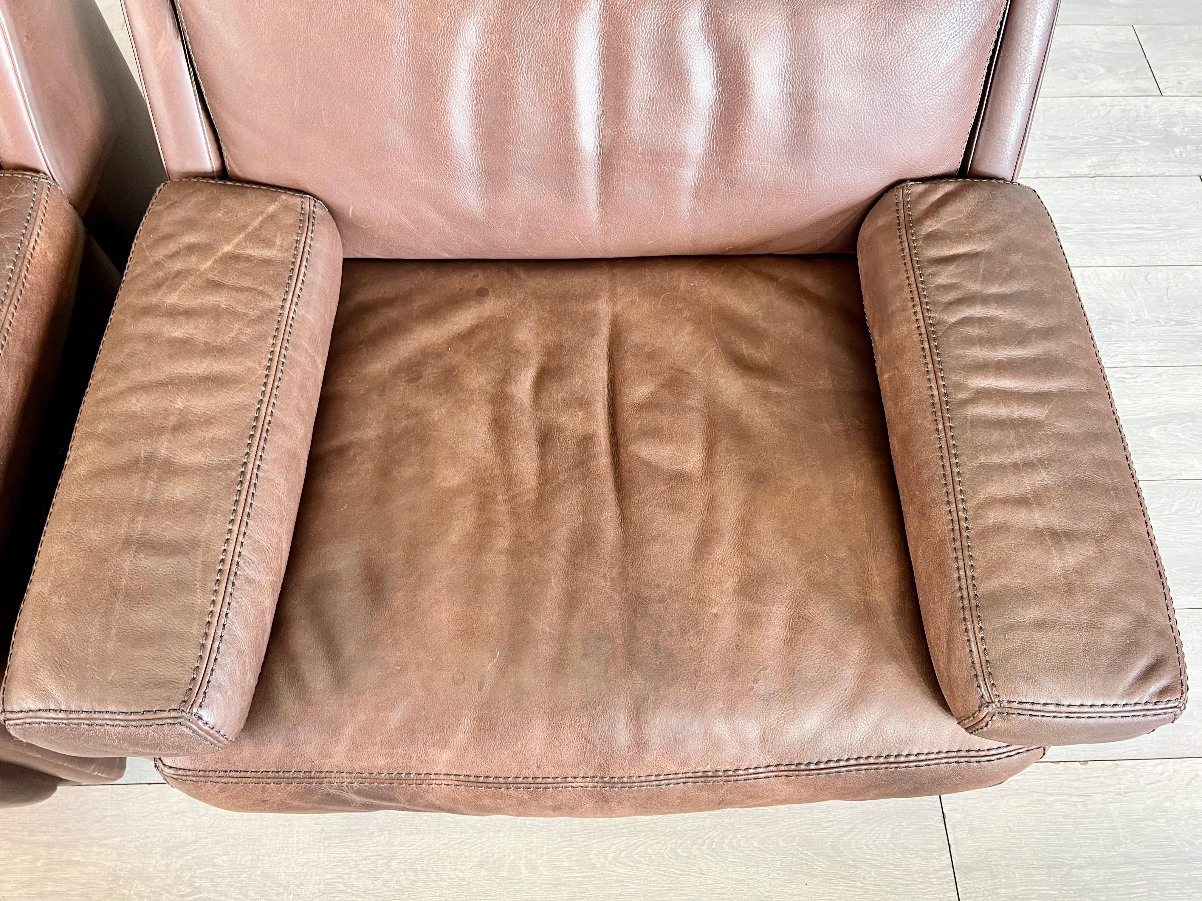 Mid-Century Modern Original Vintage Modern Leather Armchairs by Durlet, Belgium, 1970s - a Pair For Sale