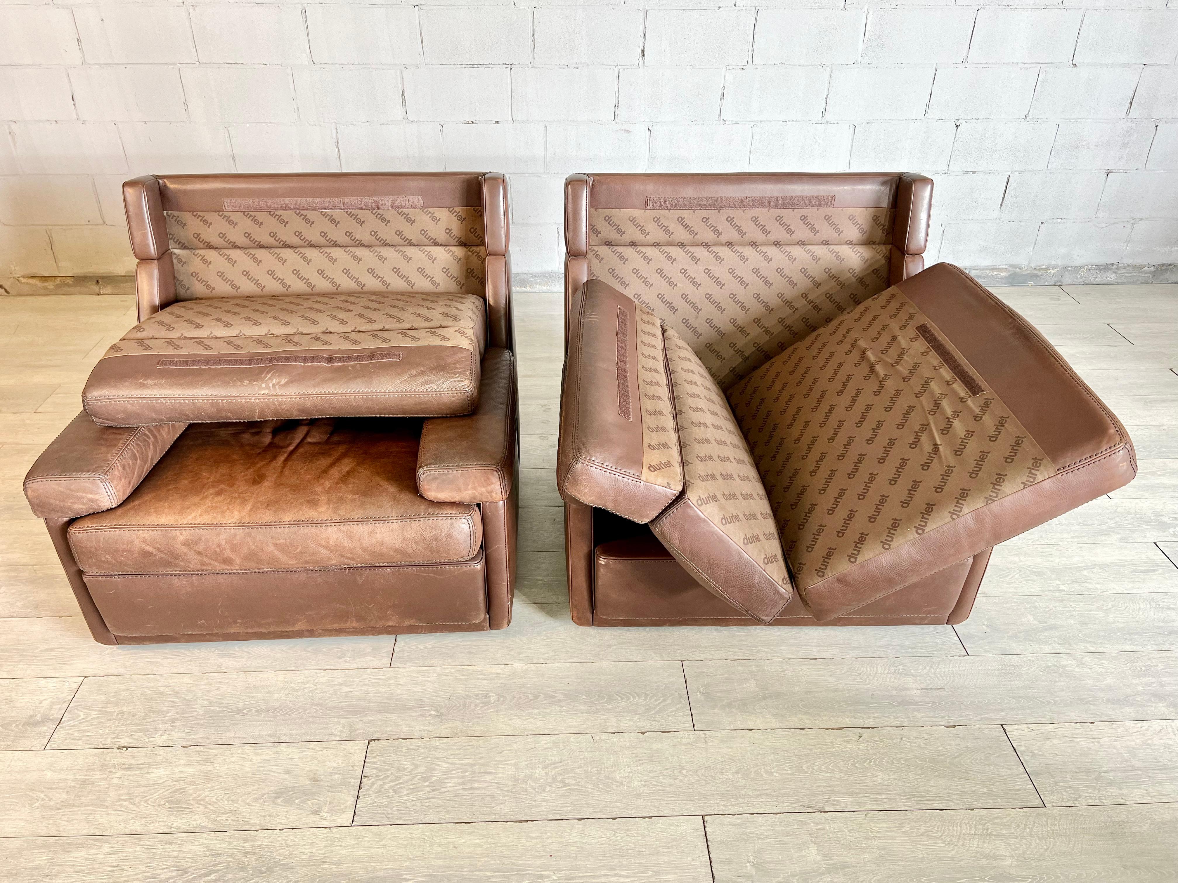 Cuir Paire de fauteuils modernes d'origine en cuir par Durlet, Belgique, années 1970 en vente