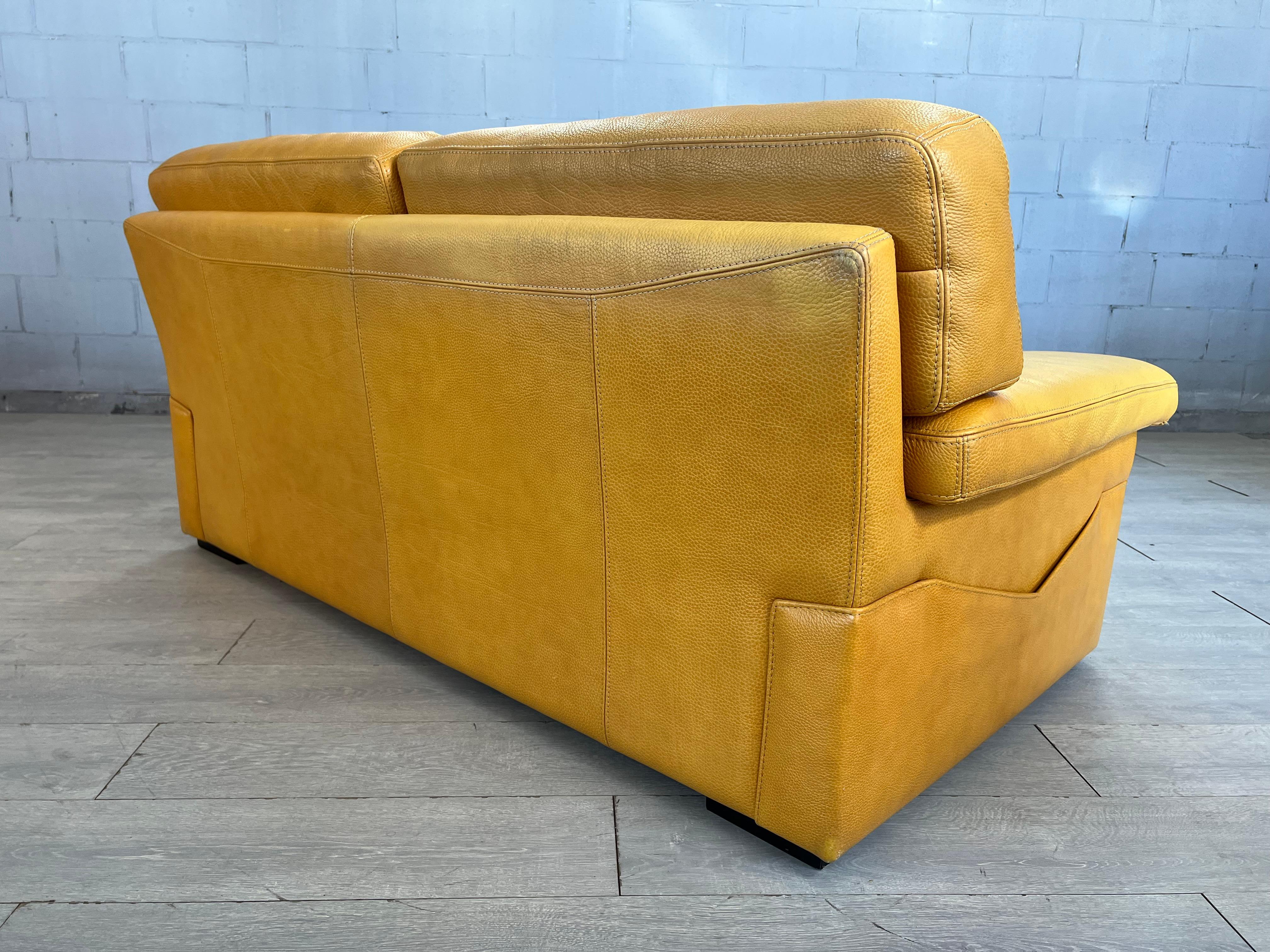 Original Vintage Modern Yellow Leather Sofa Lounger by Roche Bobois, Stamped 3