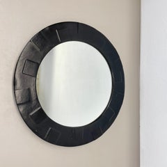 Original vintage Modernist 43cm Wall Mirror with leather and pattern, ITALY 1970