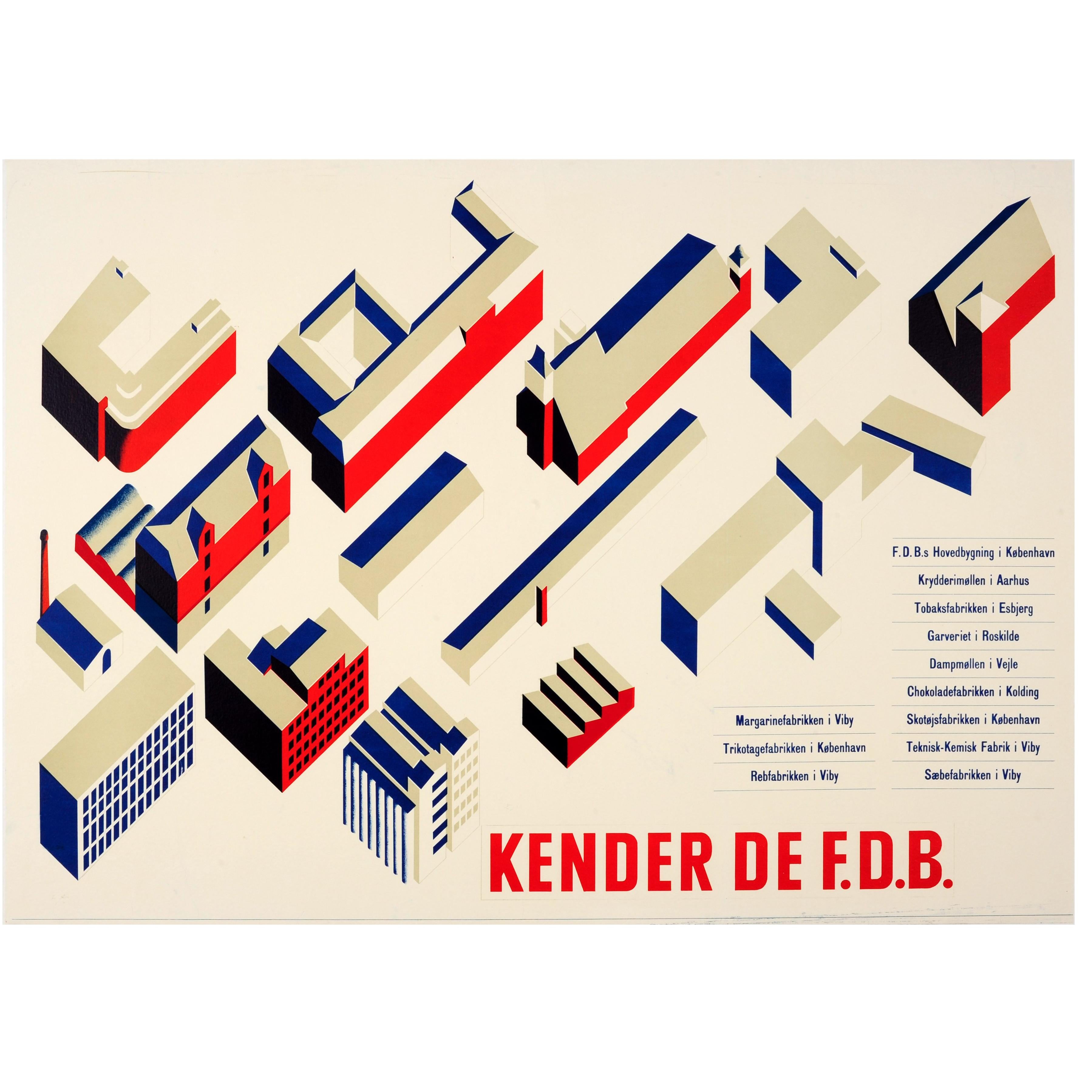 Original Vintage Modernist Design Architecture Poster Kender De FDB (Coop Amba)