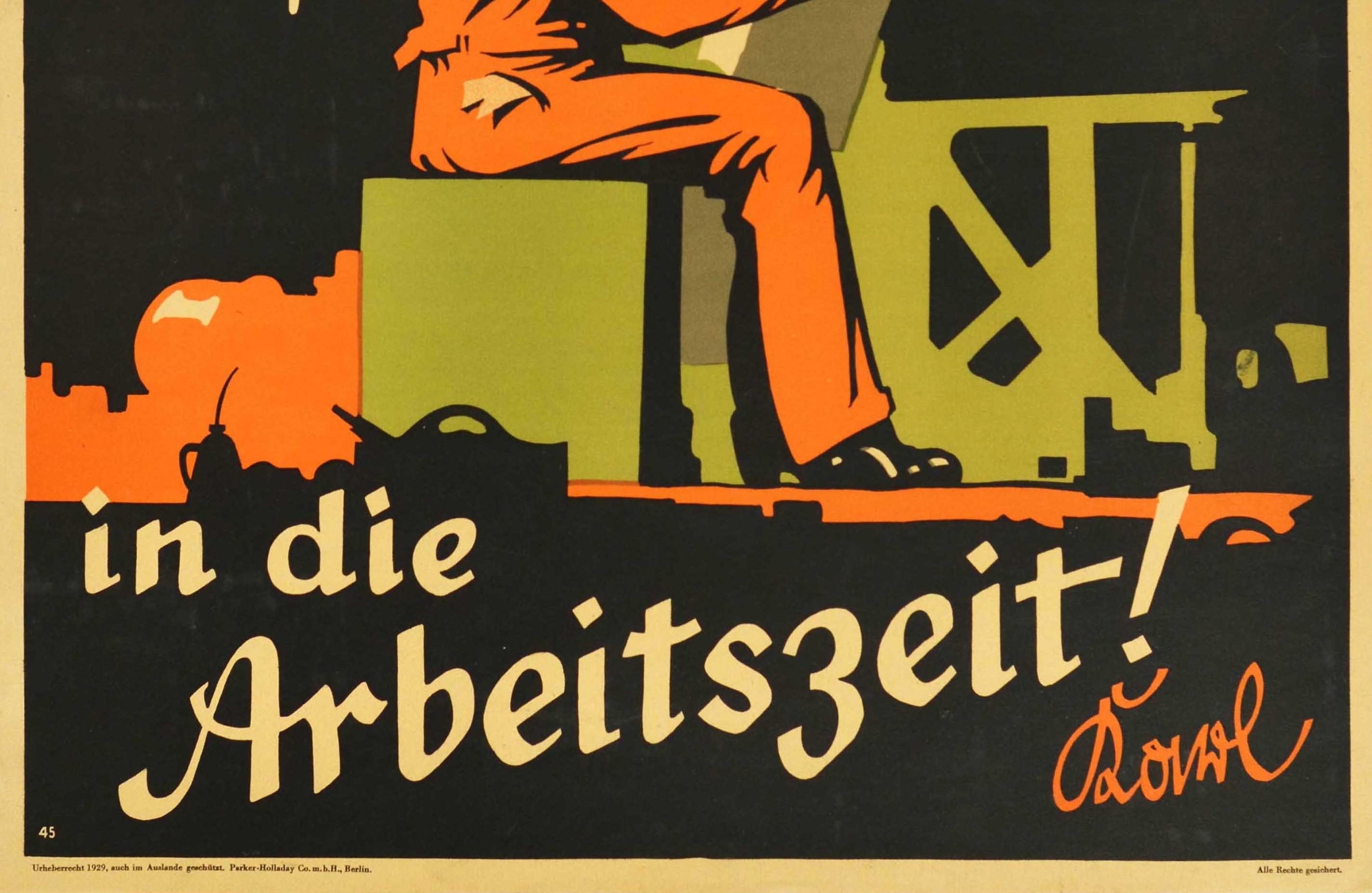 Allemand Affiche de motivation vintage d'origine Arbeitszeit non pendant les heures de travail, devis d'atelier en vente