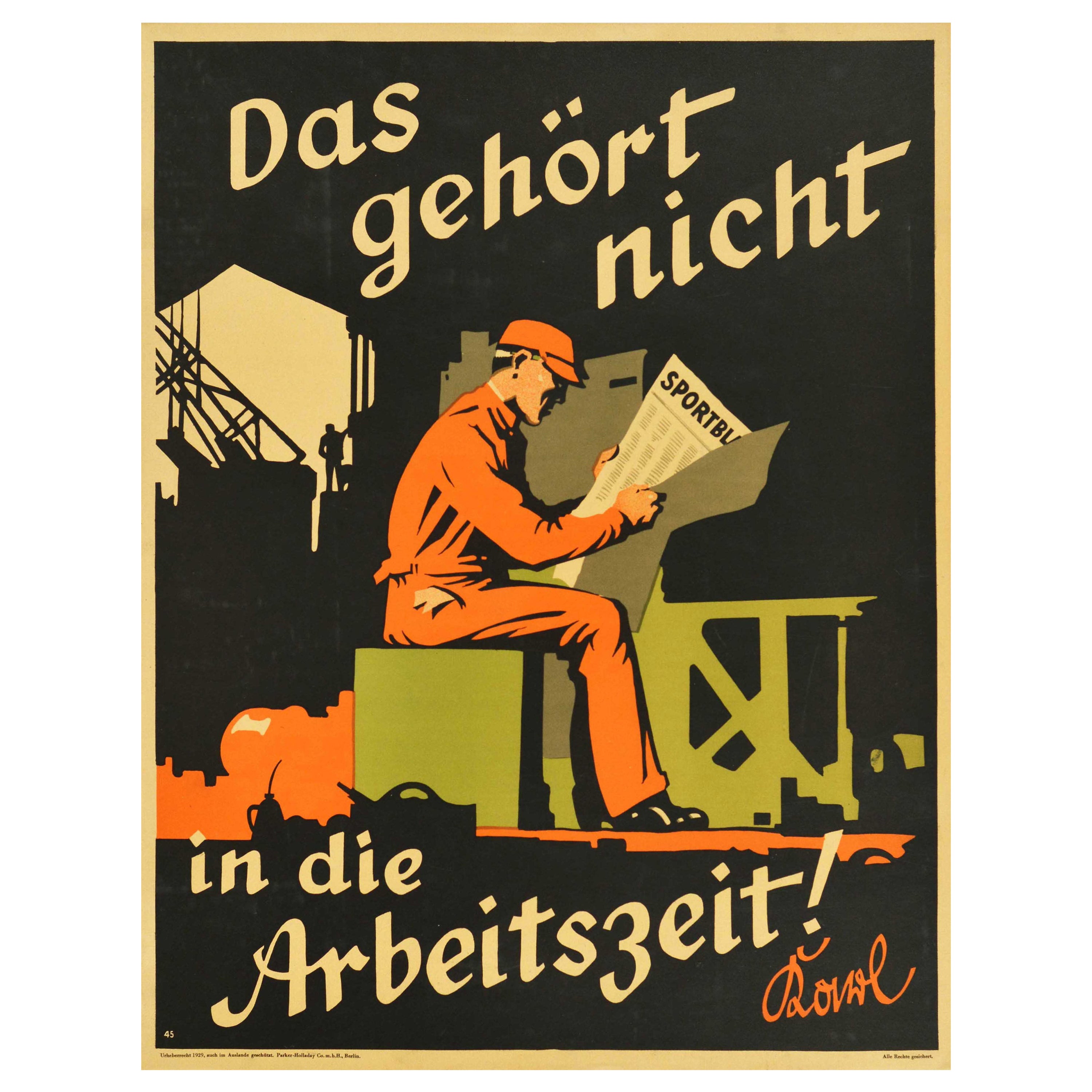 Poster motivazionale originale d'epoca Arbeitszeit non durante le ore di lavoro Doval Quote
