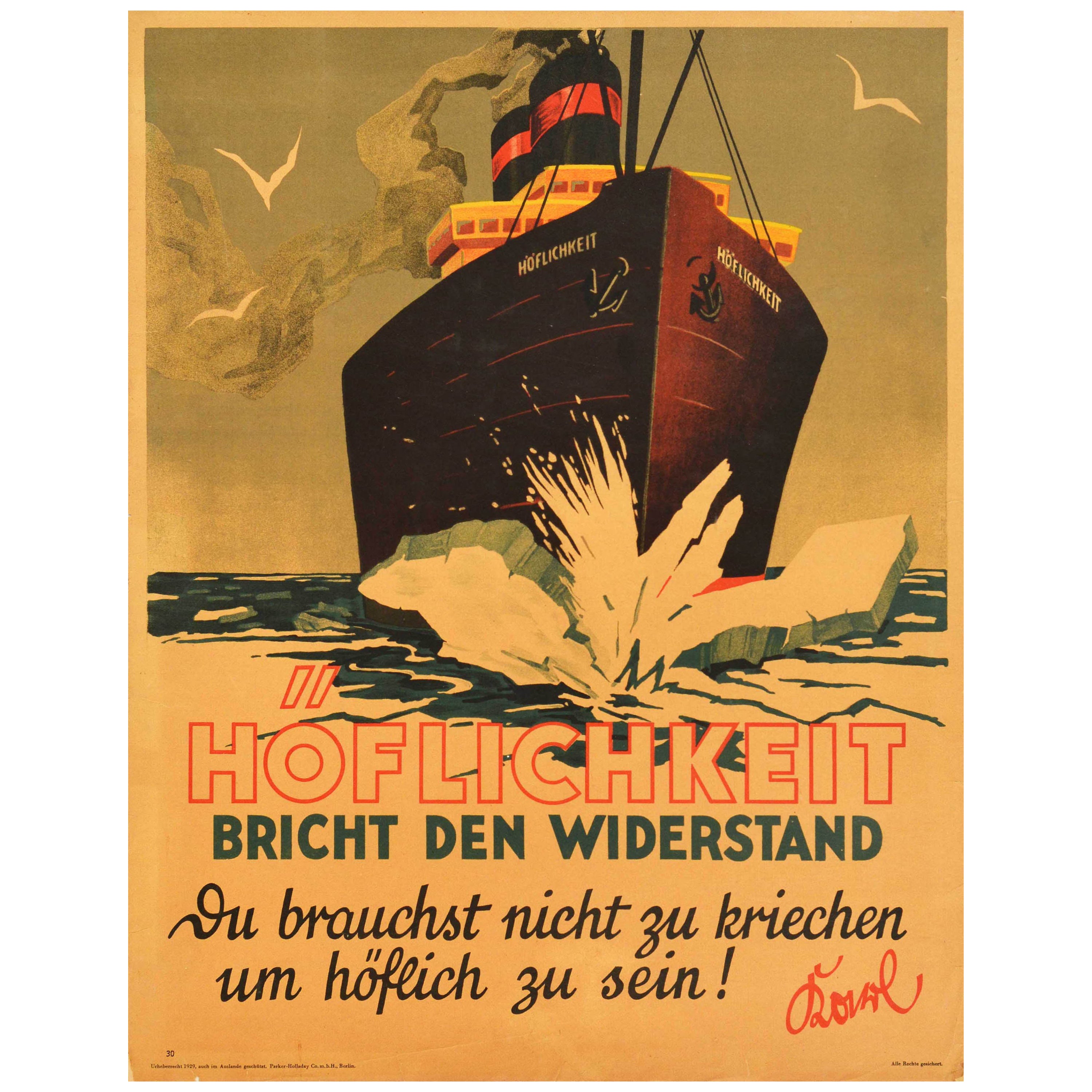 Affiche de motivation originale Hoflichkeit Courtesy Breaks Resistance Quote