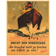 Affiche de motivation originale Hoflichkeit Courtesy Breaks Resistance Quote