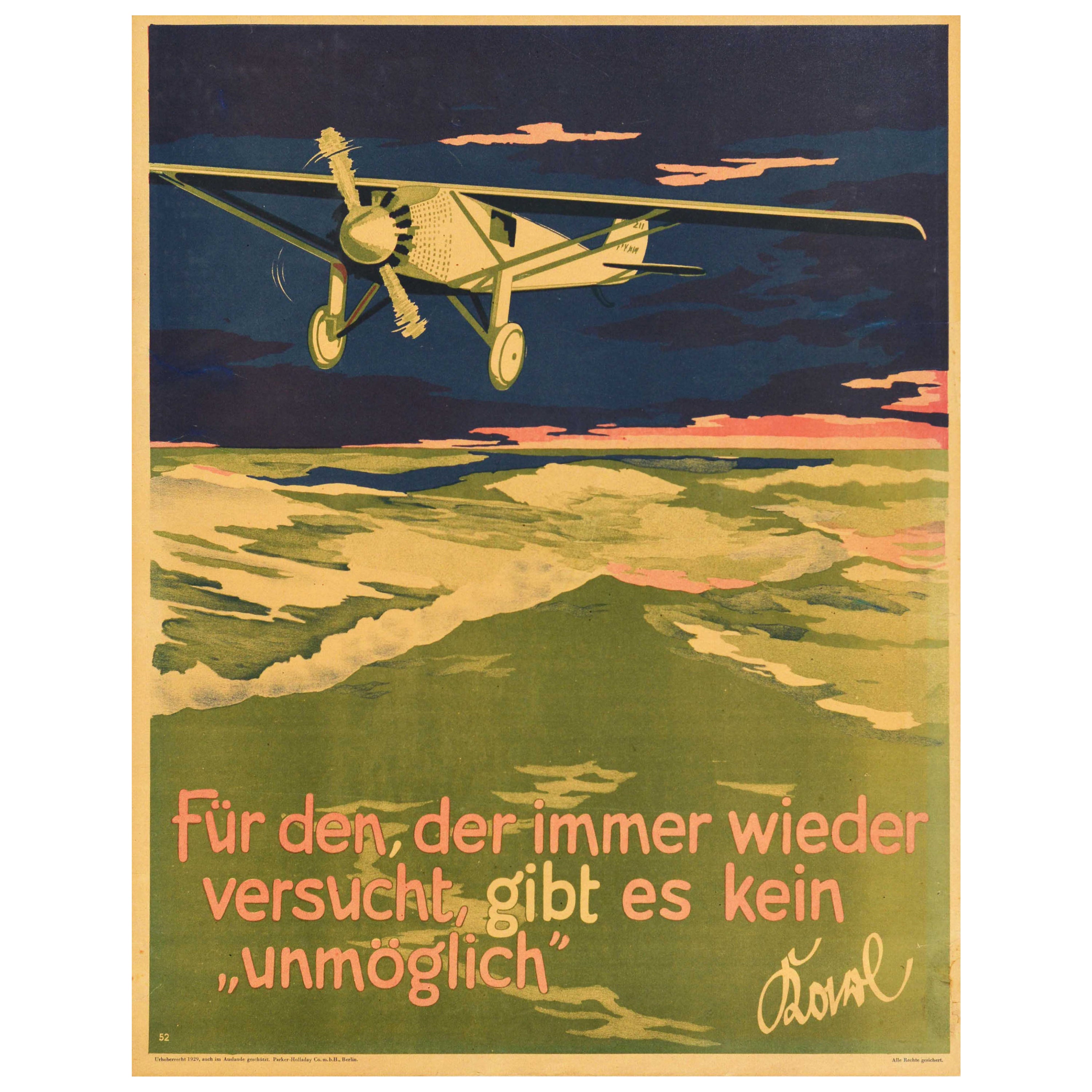 Affiche de motivation vintage d'origine Rien n'est impossible, citation du Doval Unmoglich